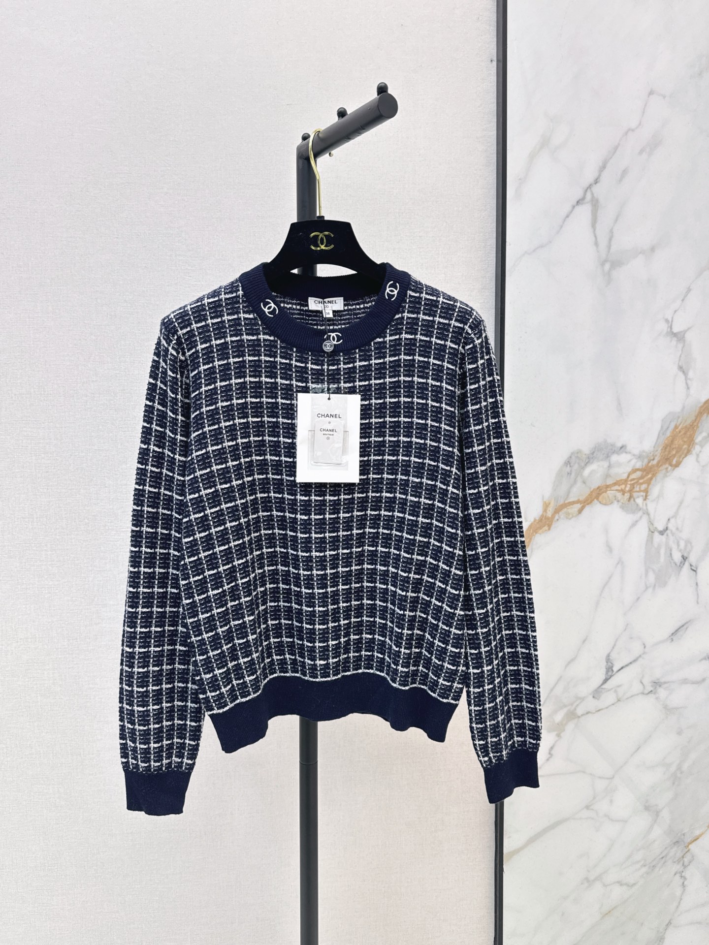 Chan 26fw check jacquard sweater