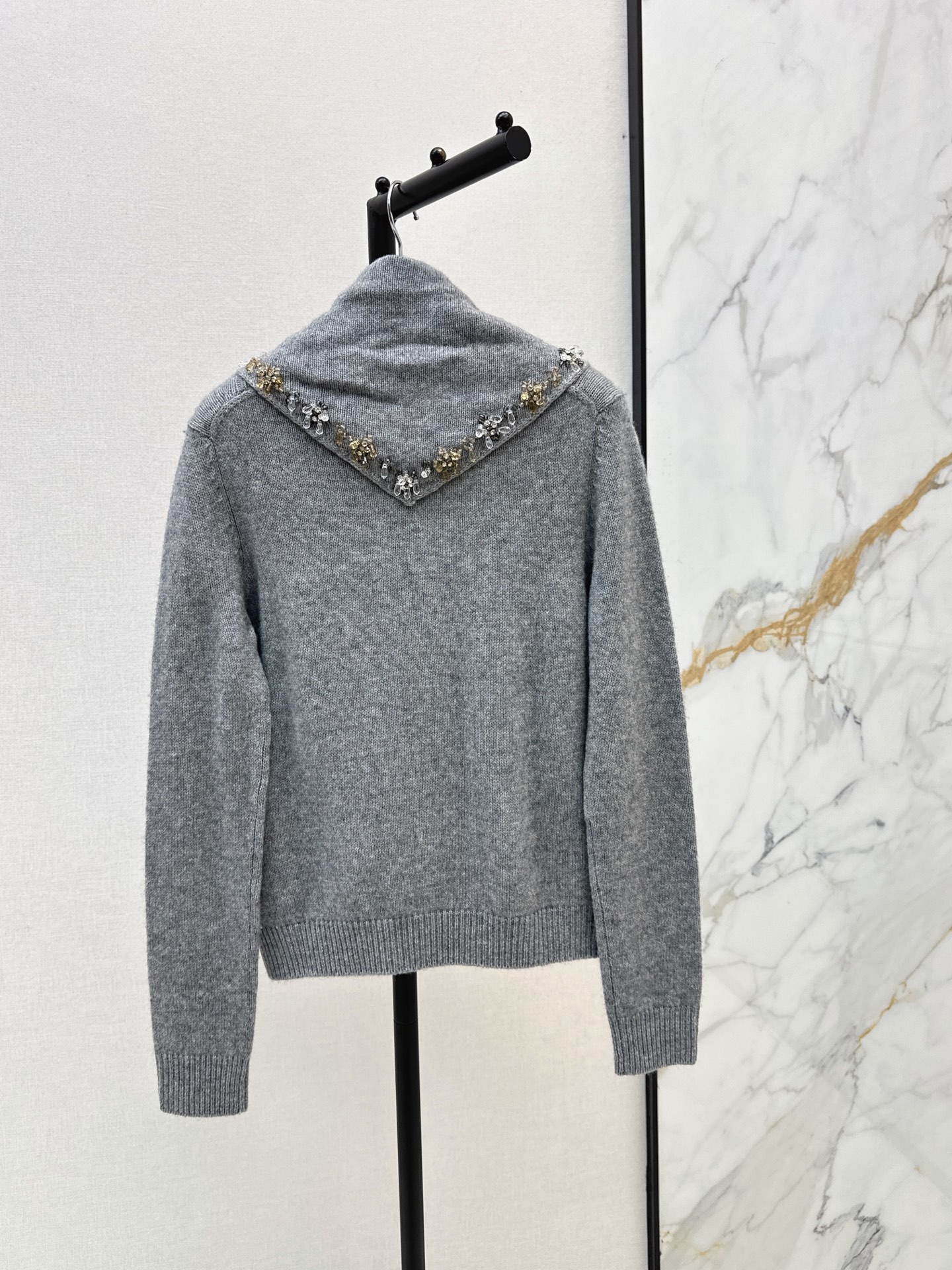 Pra 26fw beading shawl cashmere sweater