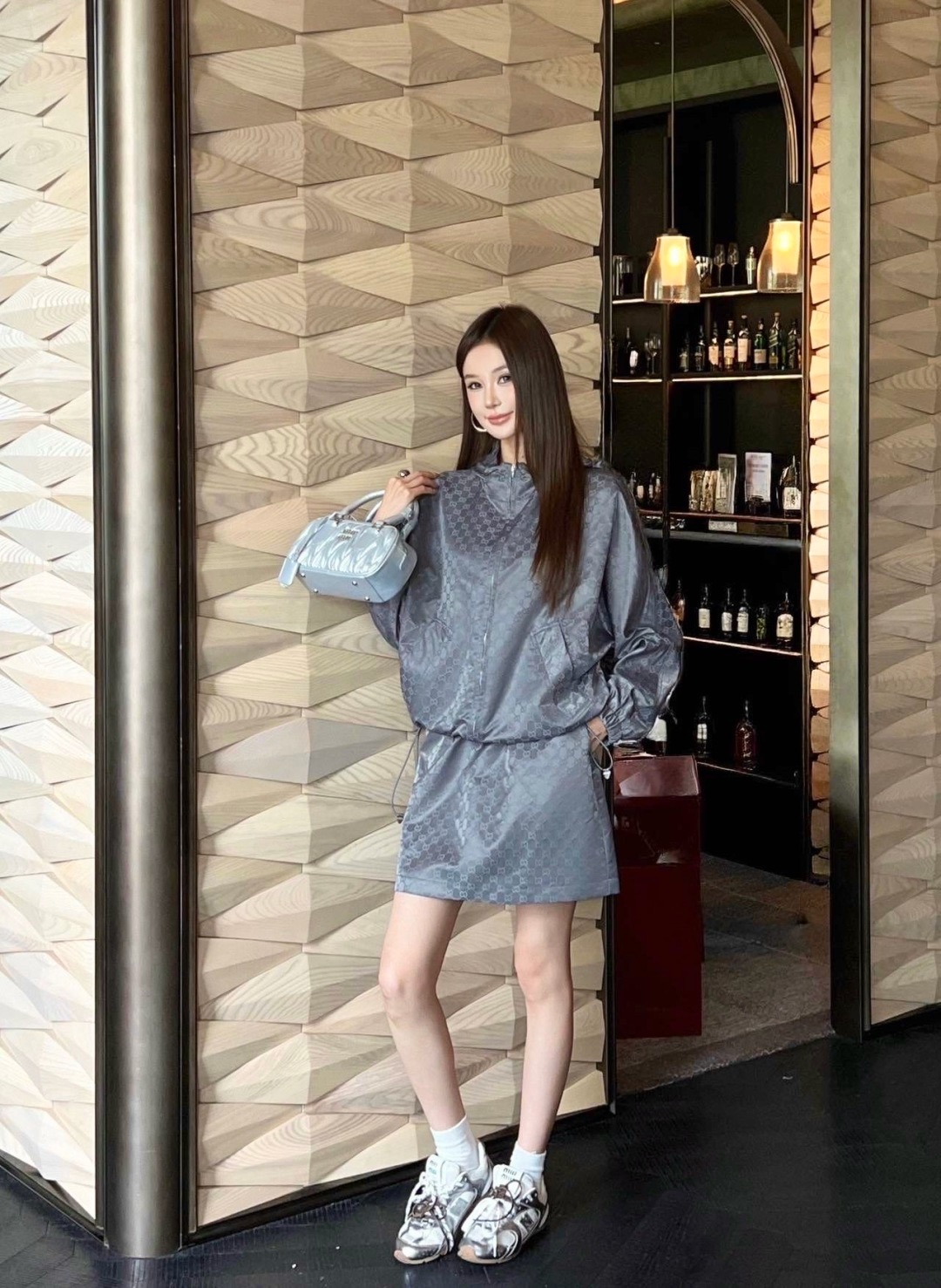 Guc 26fw jacquard hooded jacket skirt sets