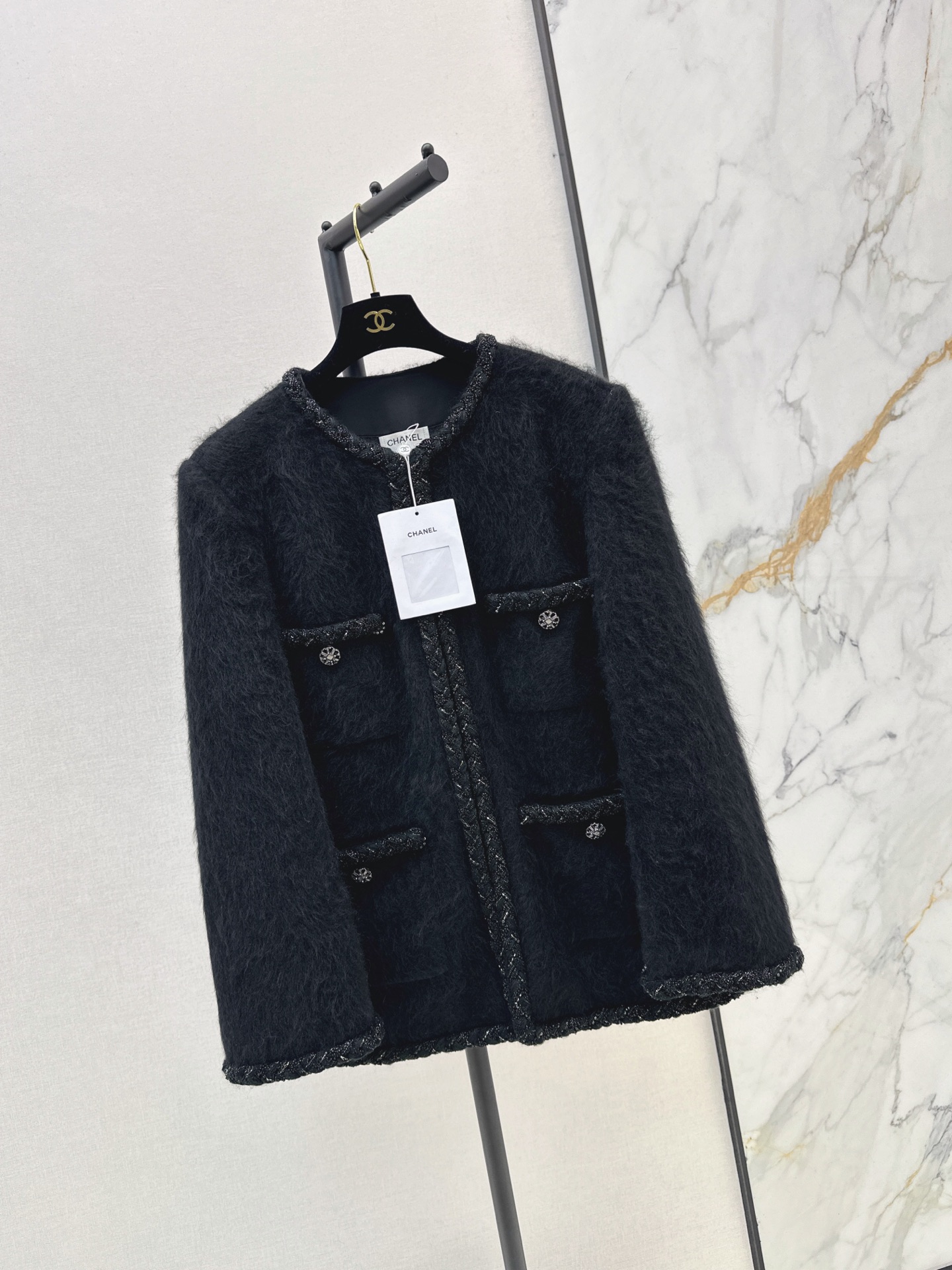 Chan 26fw fuzzy collarless jacket