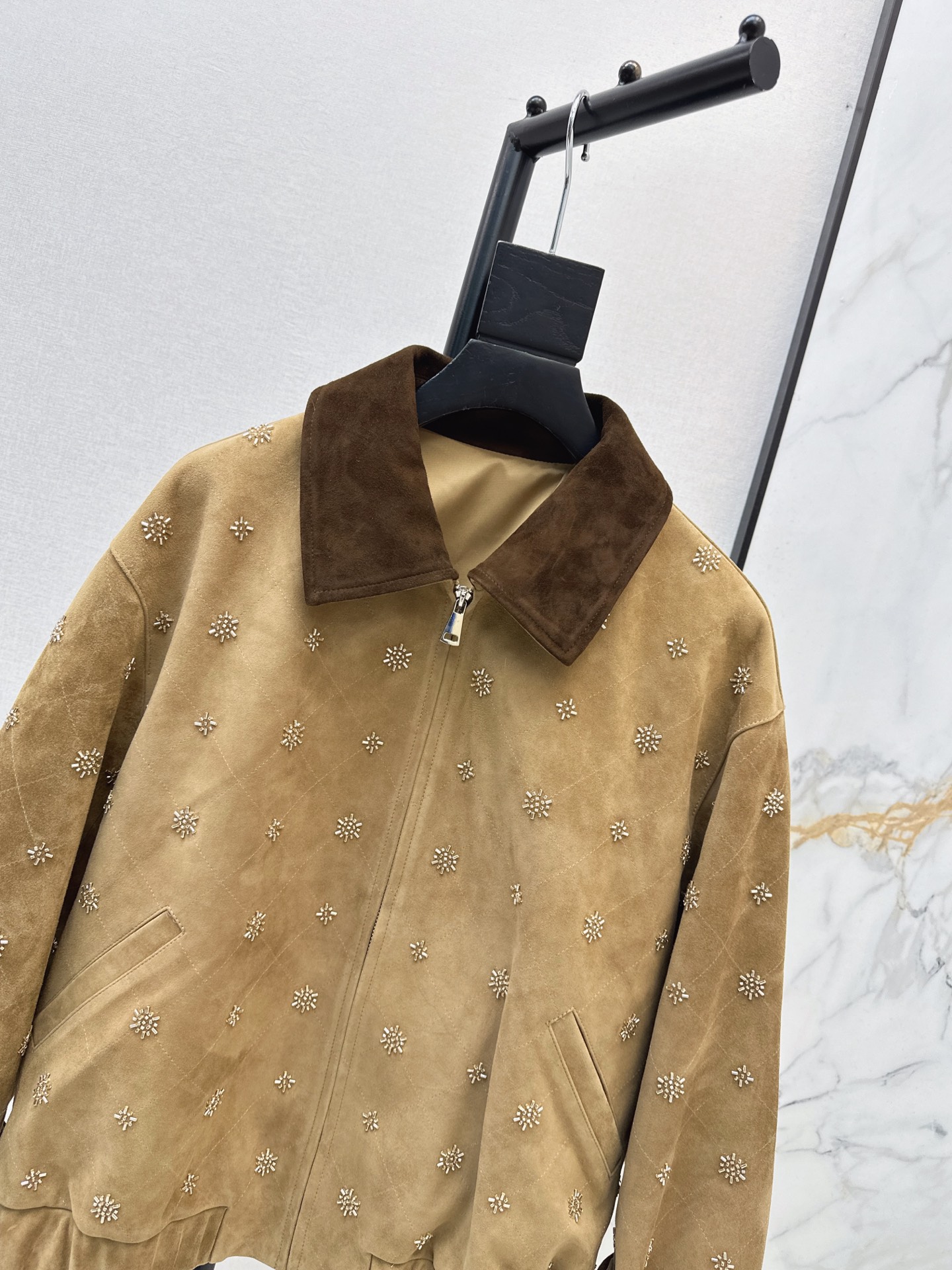 Miu 26fw suede-fleece beding jacket