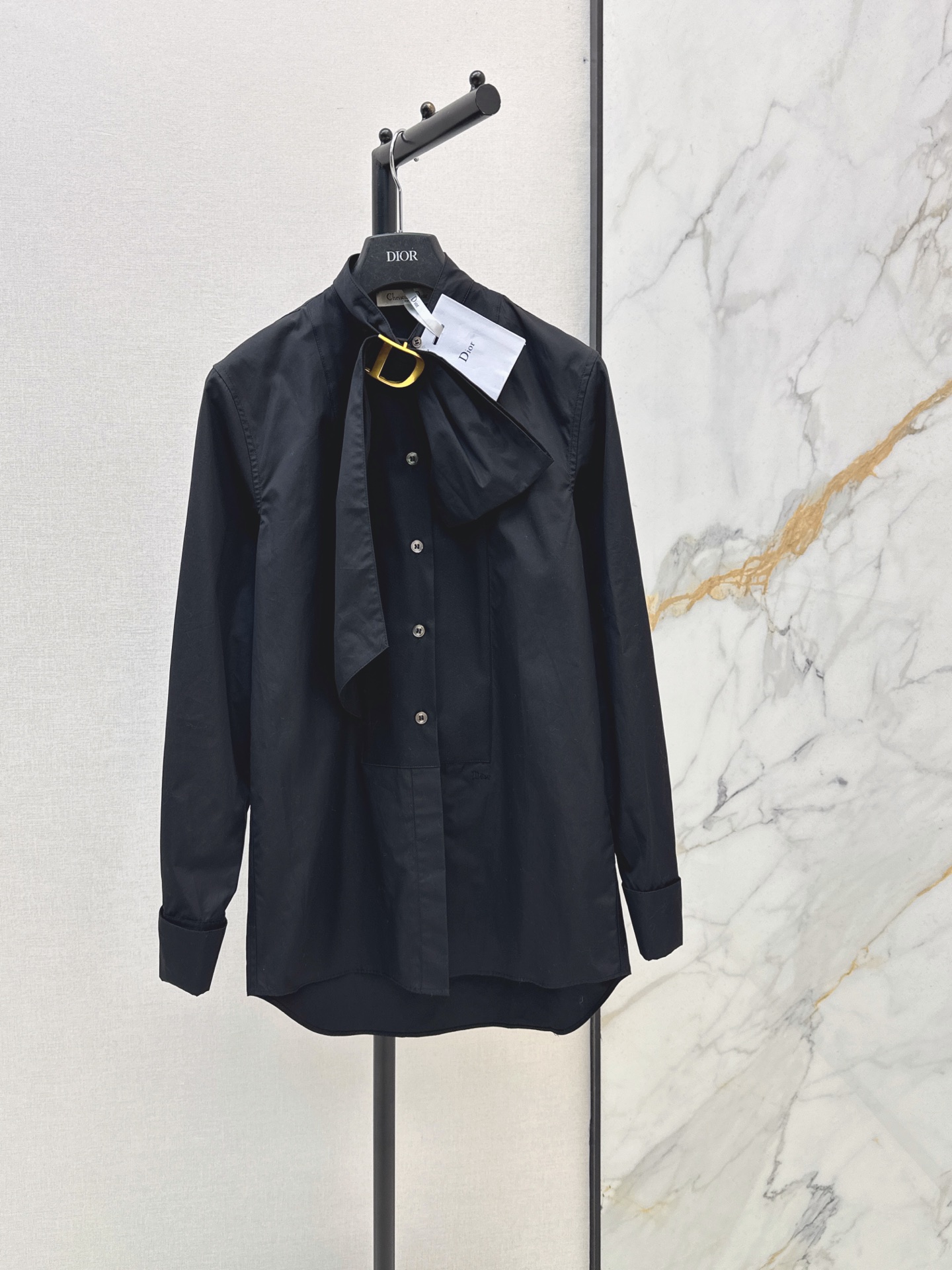 CD 26fw Ring-Detail Tie-Neck Shirt