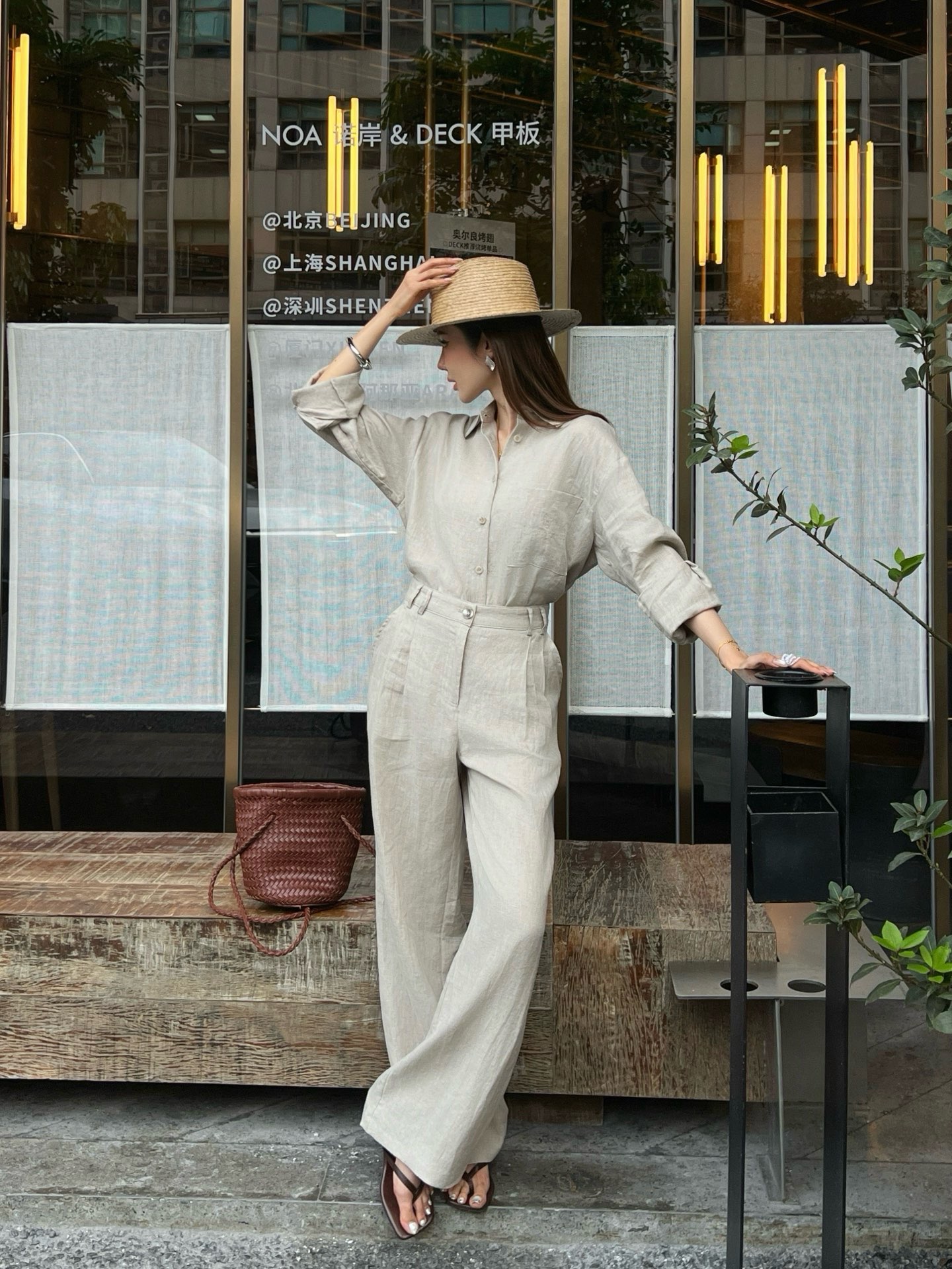 Brun 26ss linen straight-leg pants