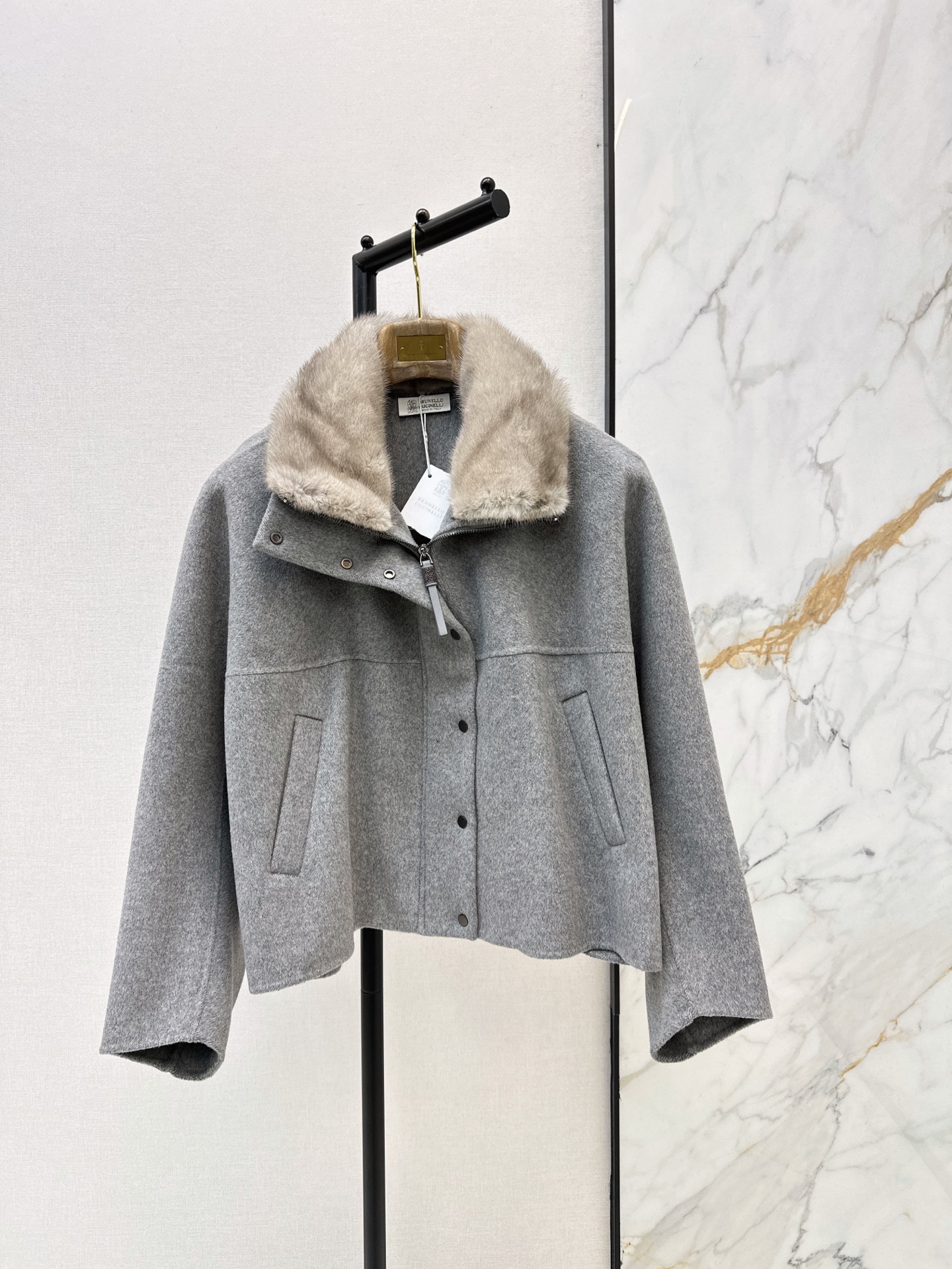Brun 26fw fur-trim wool jacket