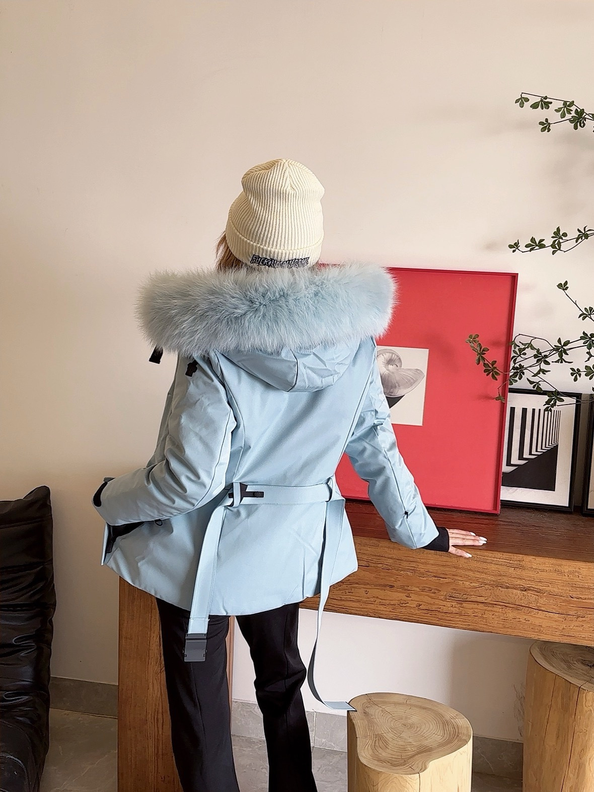 Monc 26fw belted hooded ski down jacket