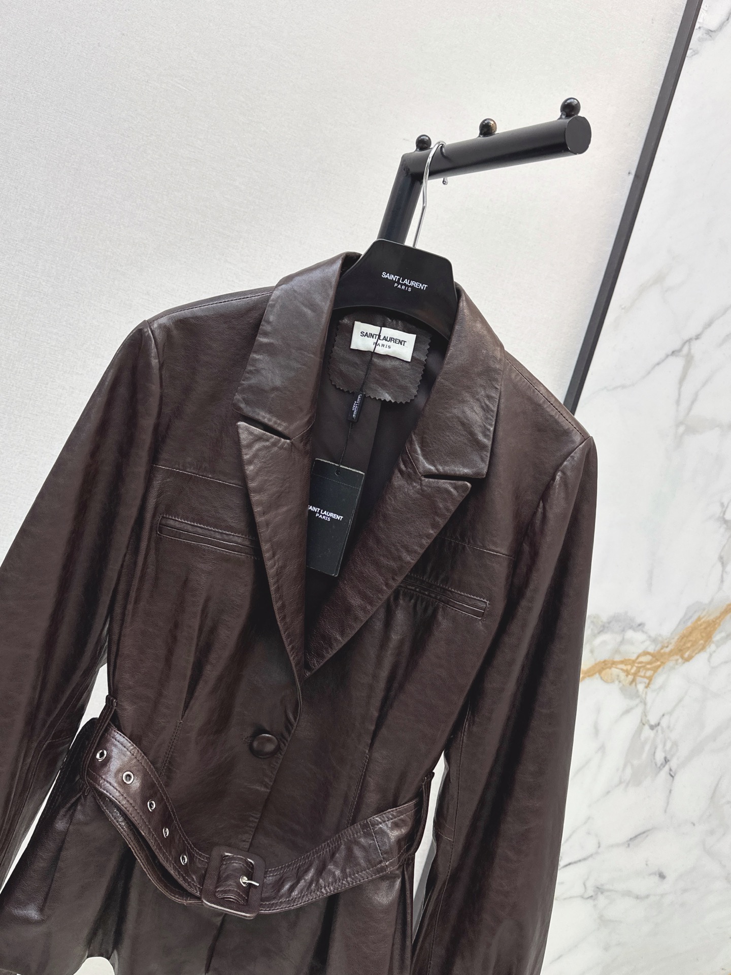 Sain 26fw belted leather jacket