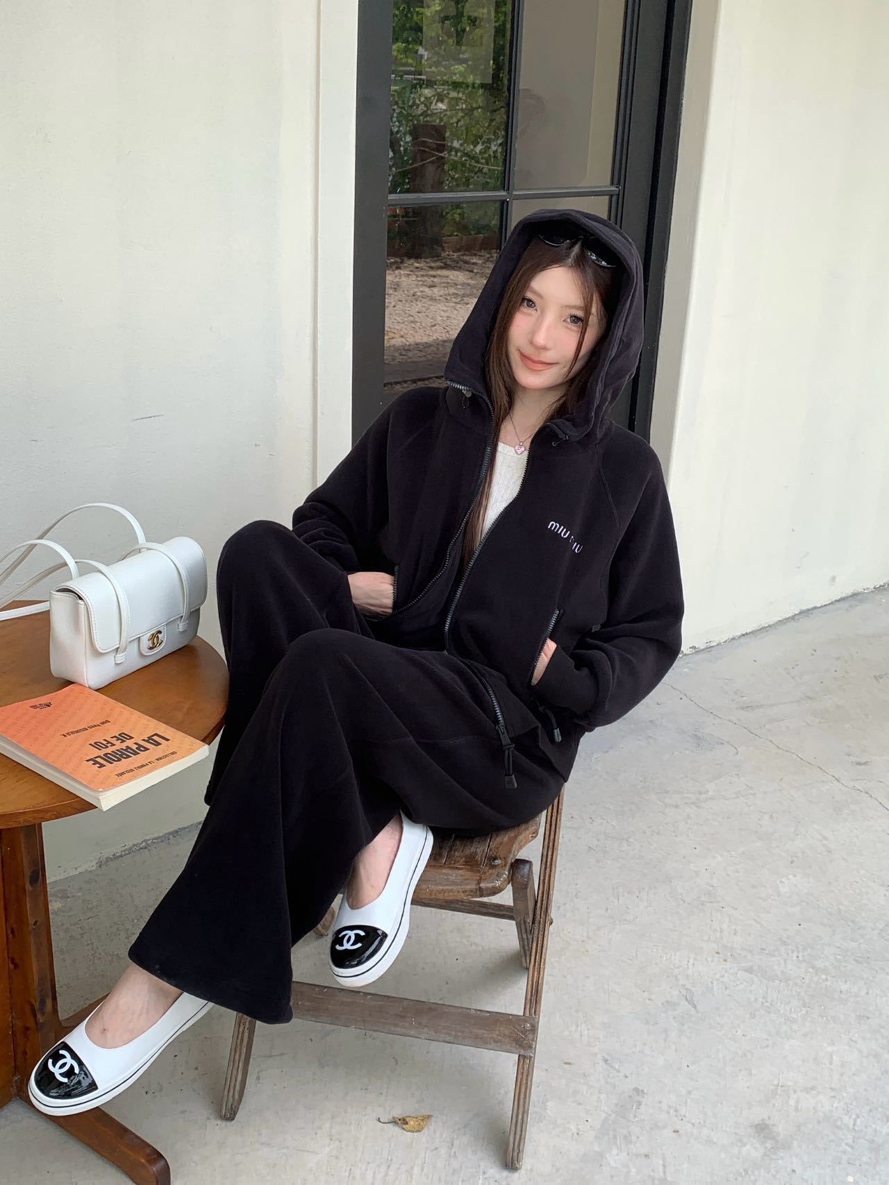 Miu 26fw casual hooded jacket pants sets
