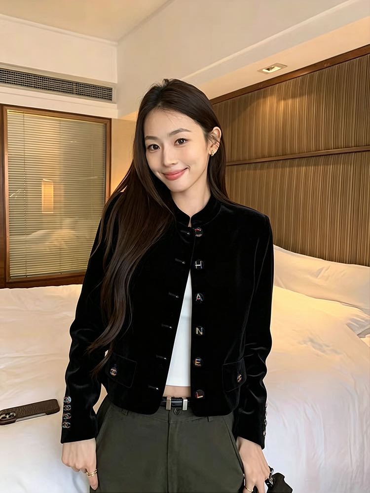 Chan 26fw velvet cropped jacket