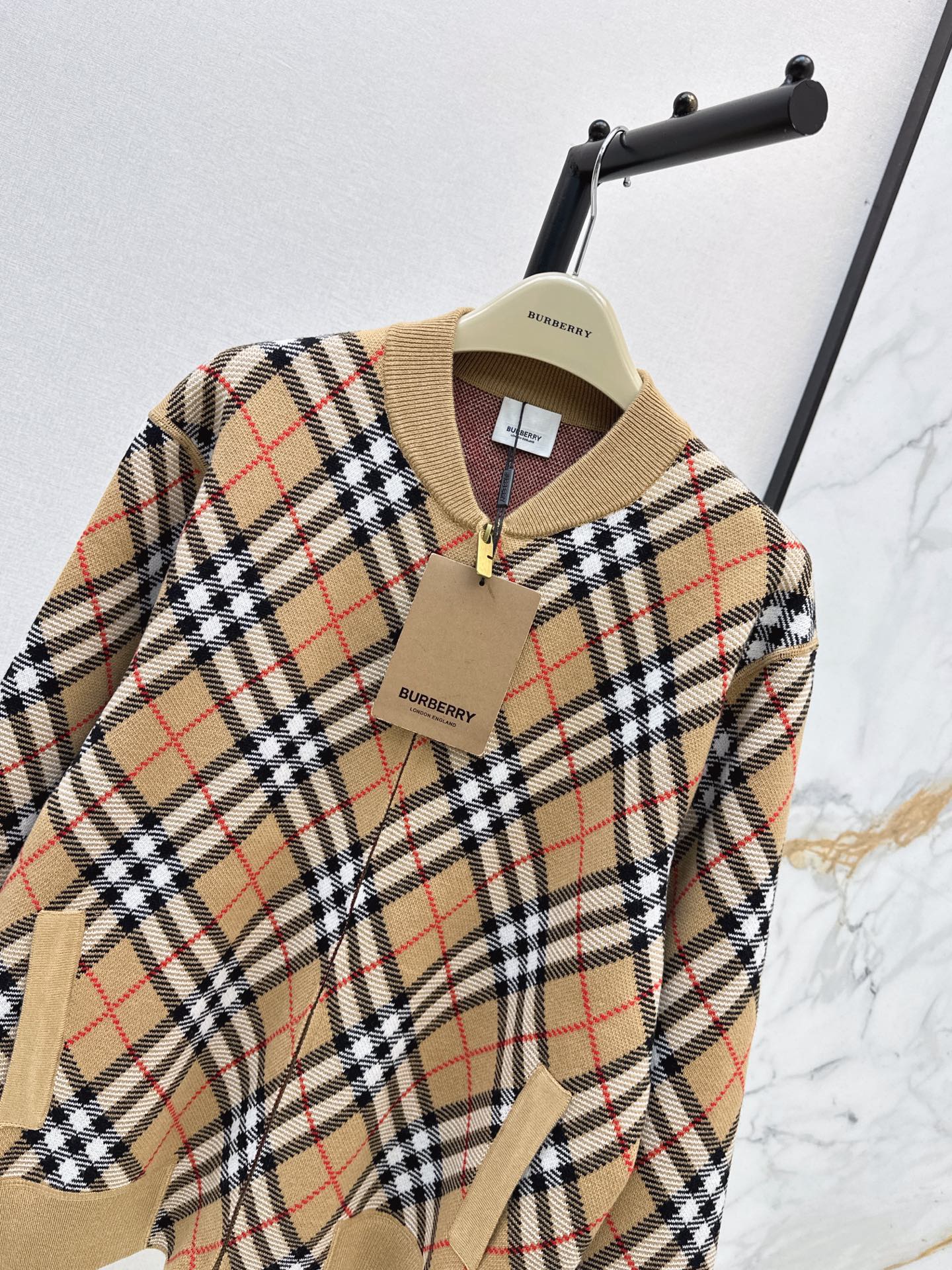 Bur 26fw check knit cardigan
