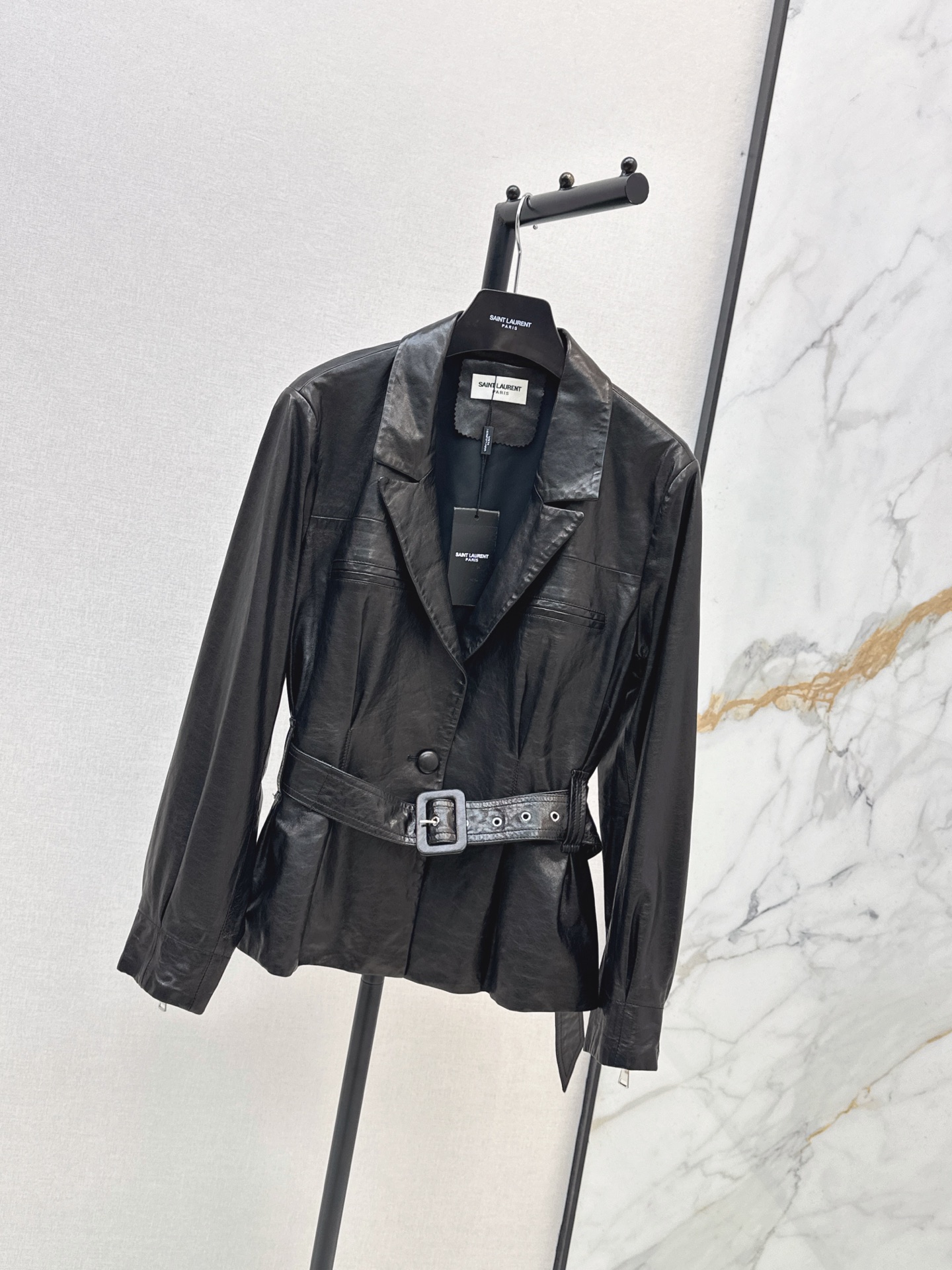 Sain 26fw belted leather jacket