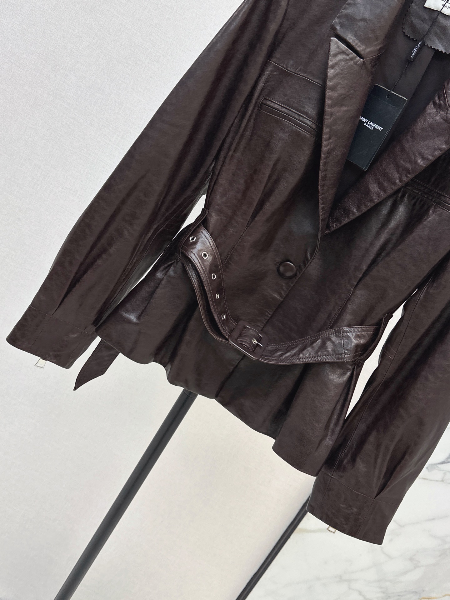 Sain 26fw belted leather jacket