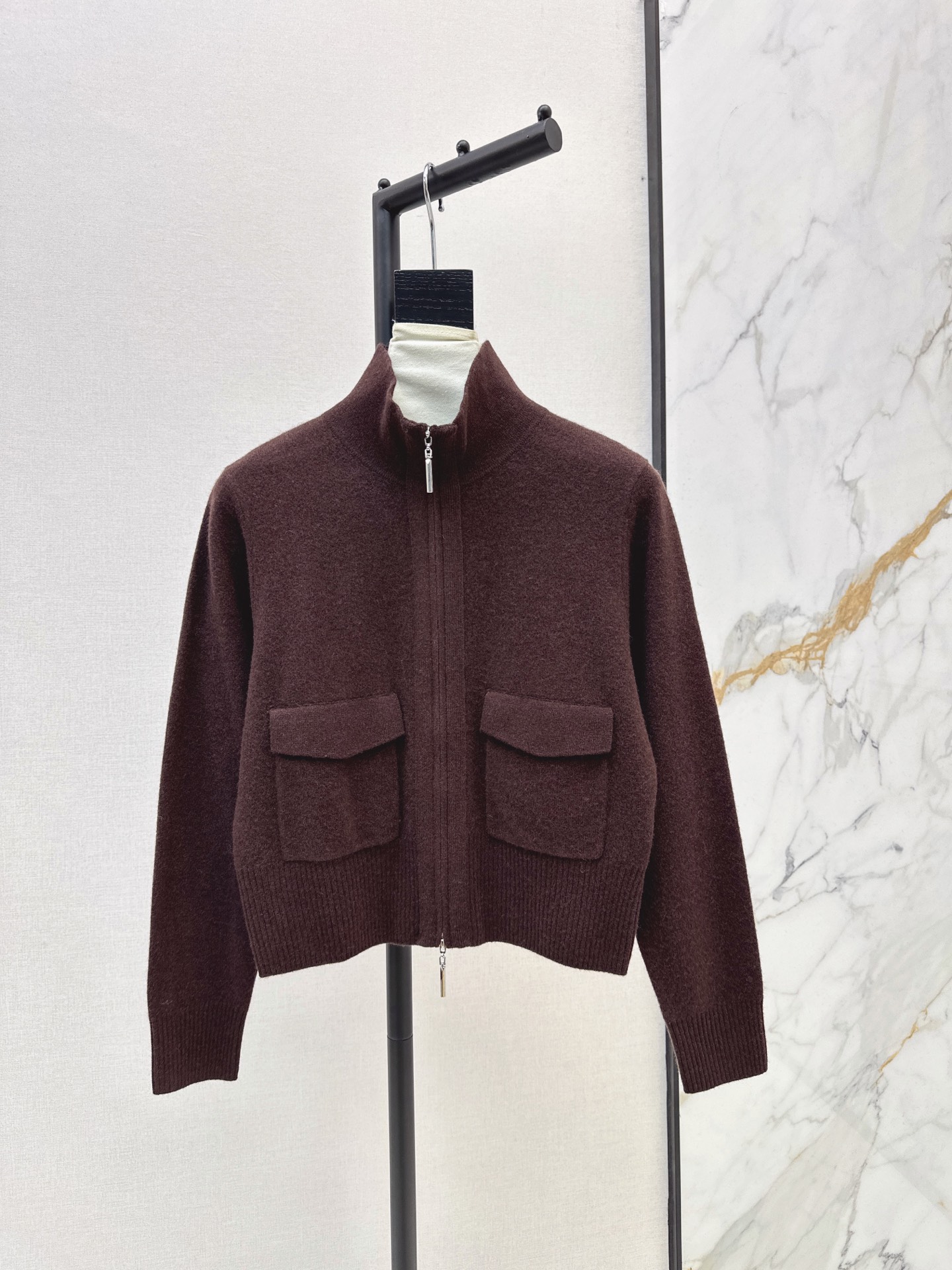 Brun 26fw stand collar knit cardigan