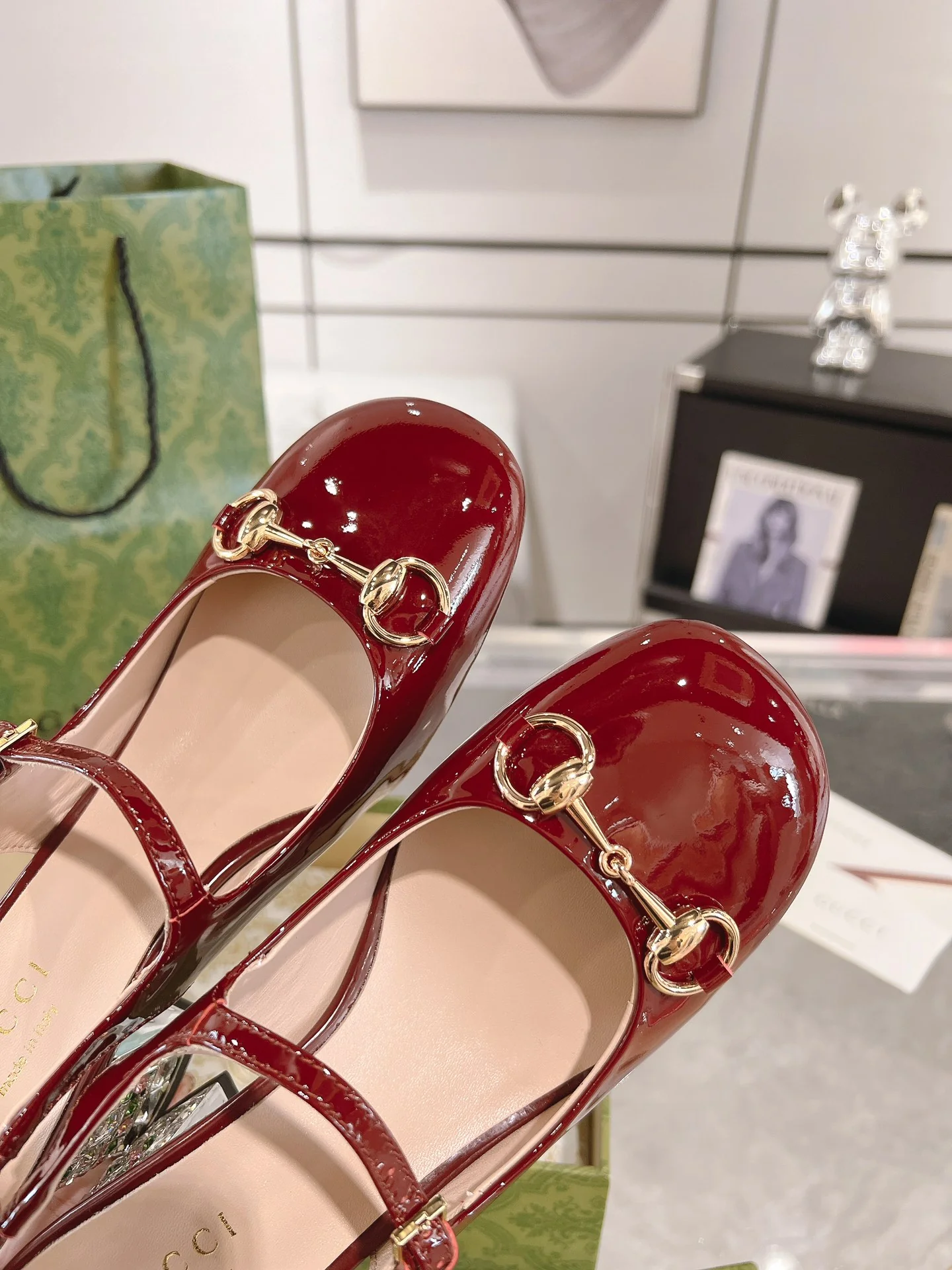 Gucc 26ss rhinestone slingback chunky heel