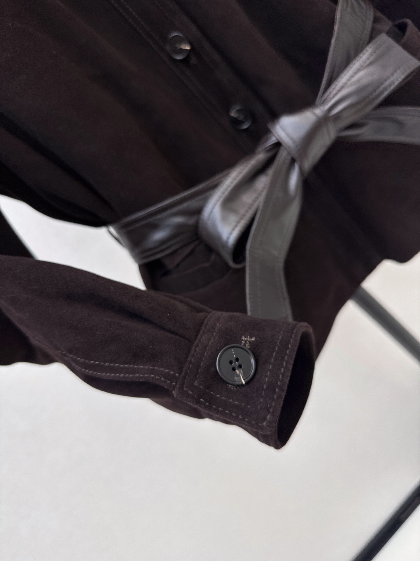 Sain 26fw suede fleece belted leather jacket