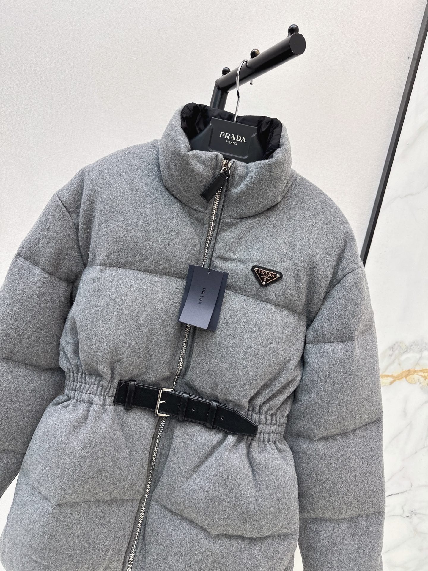 Pra 26fw belted woolen down jacket
