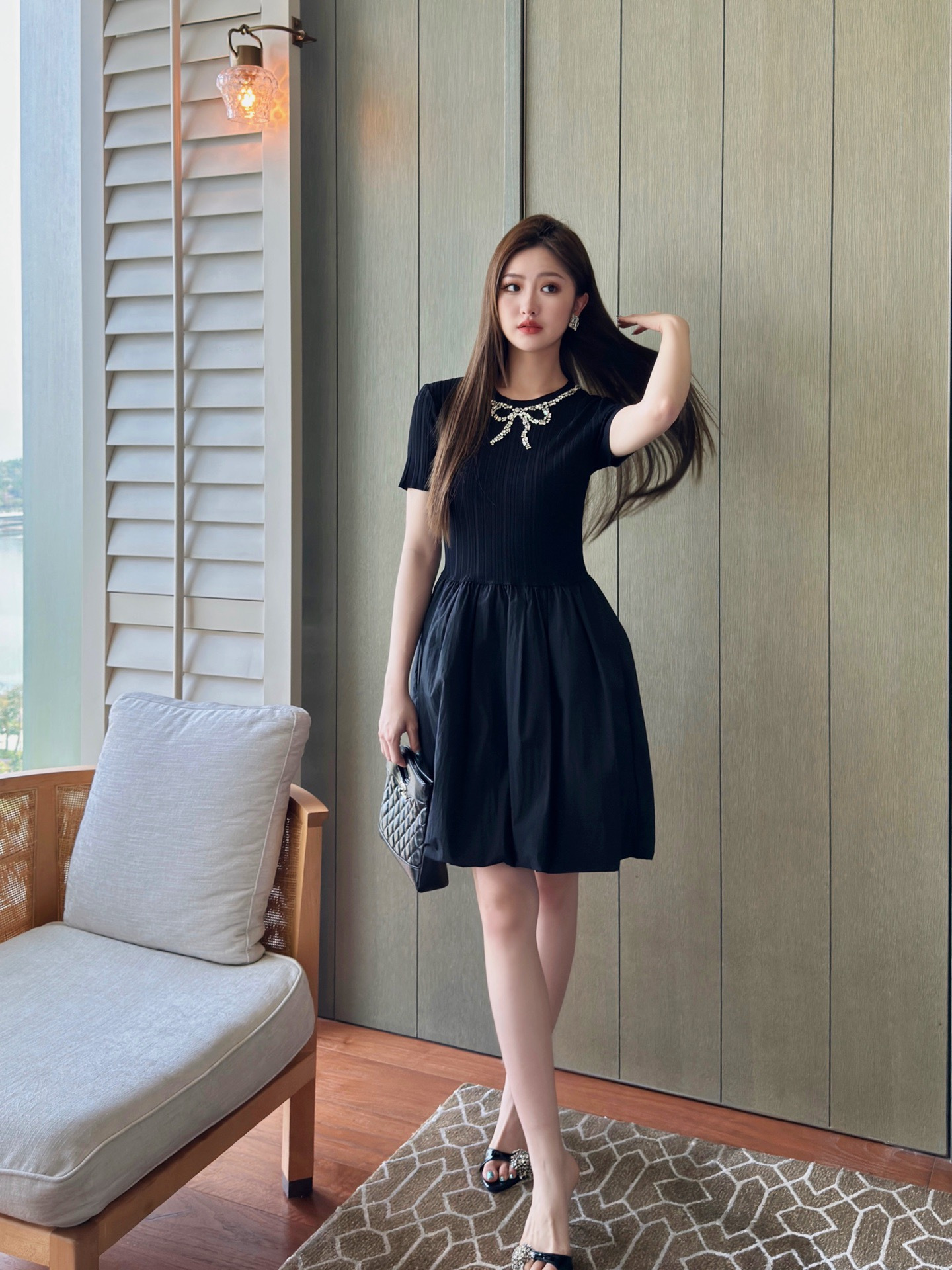 Valen 26ss beading knit contract dress