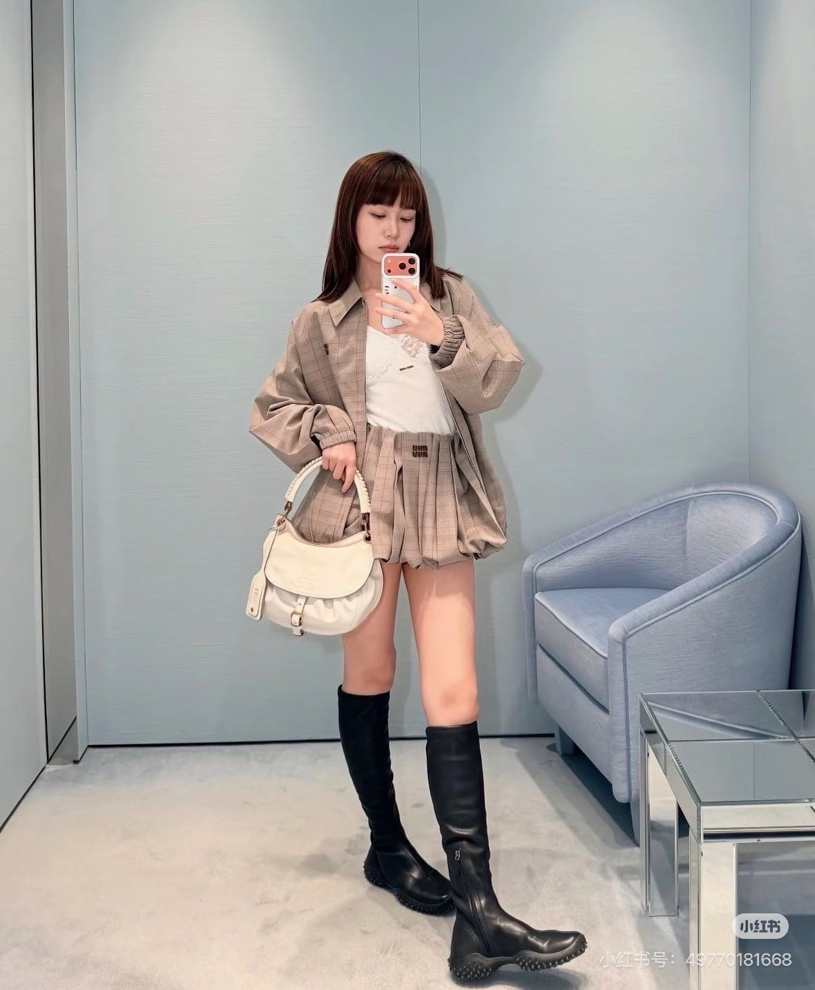 Miu 26fw check mini skirt