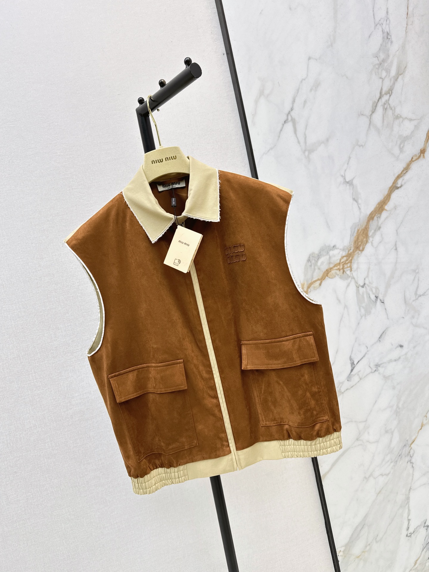 Miu 26fw suede-effetc vest jacket