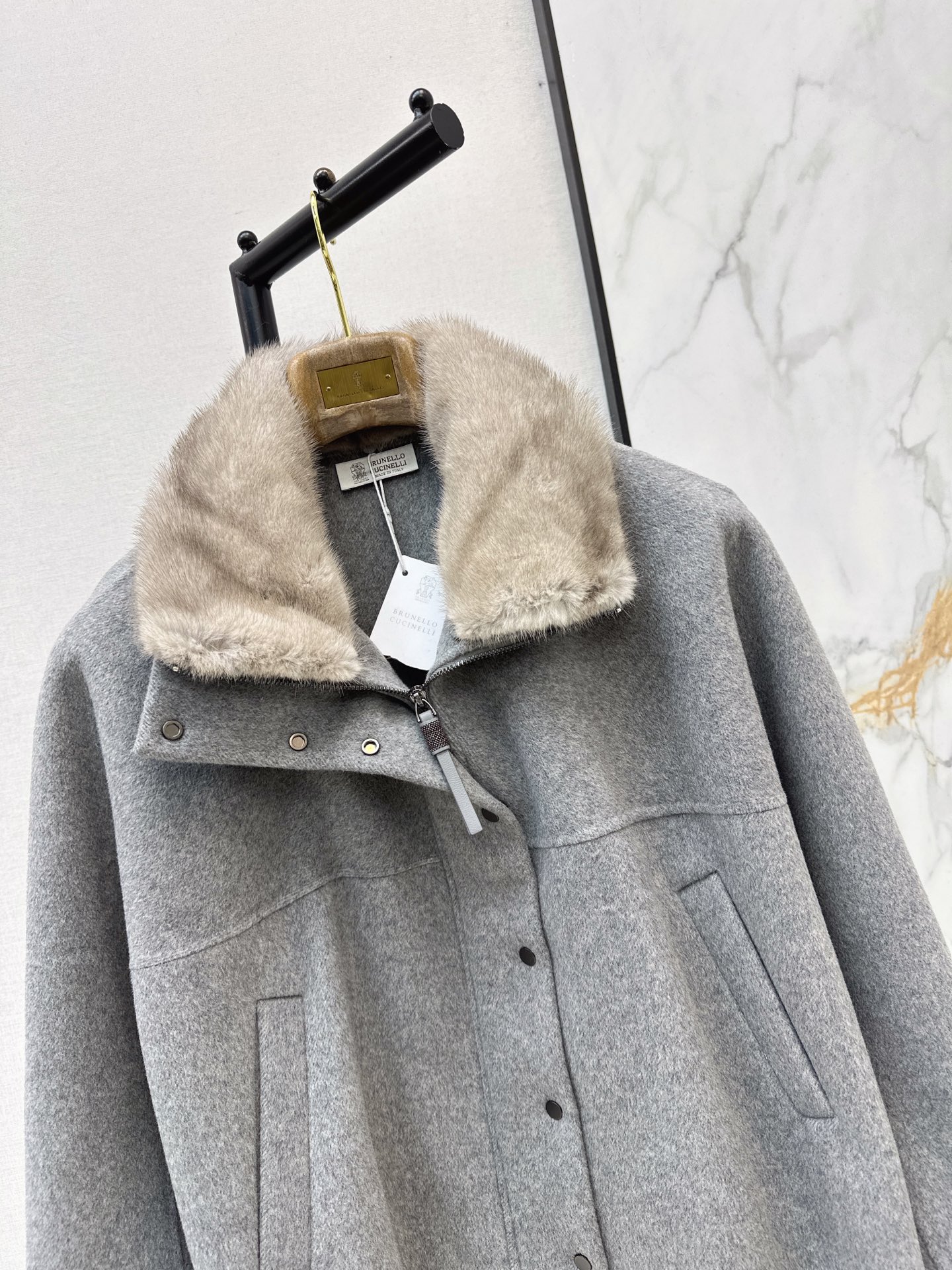 Brun 26fw fur-trim wool jacket