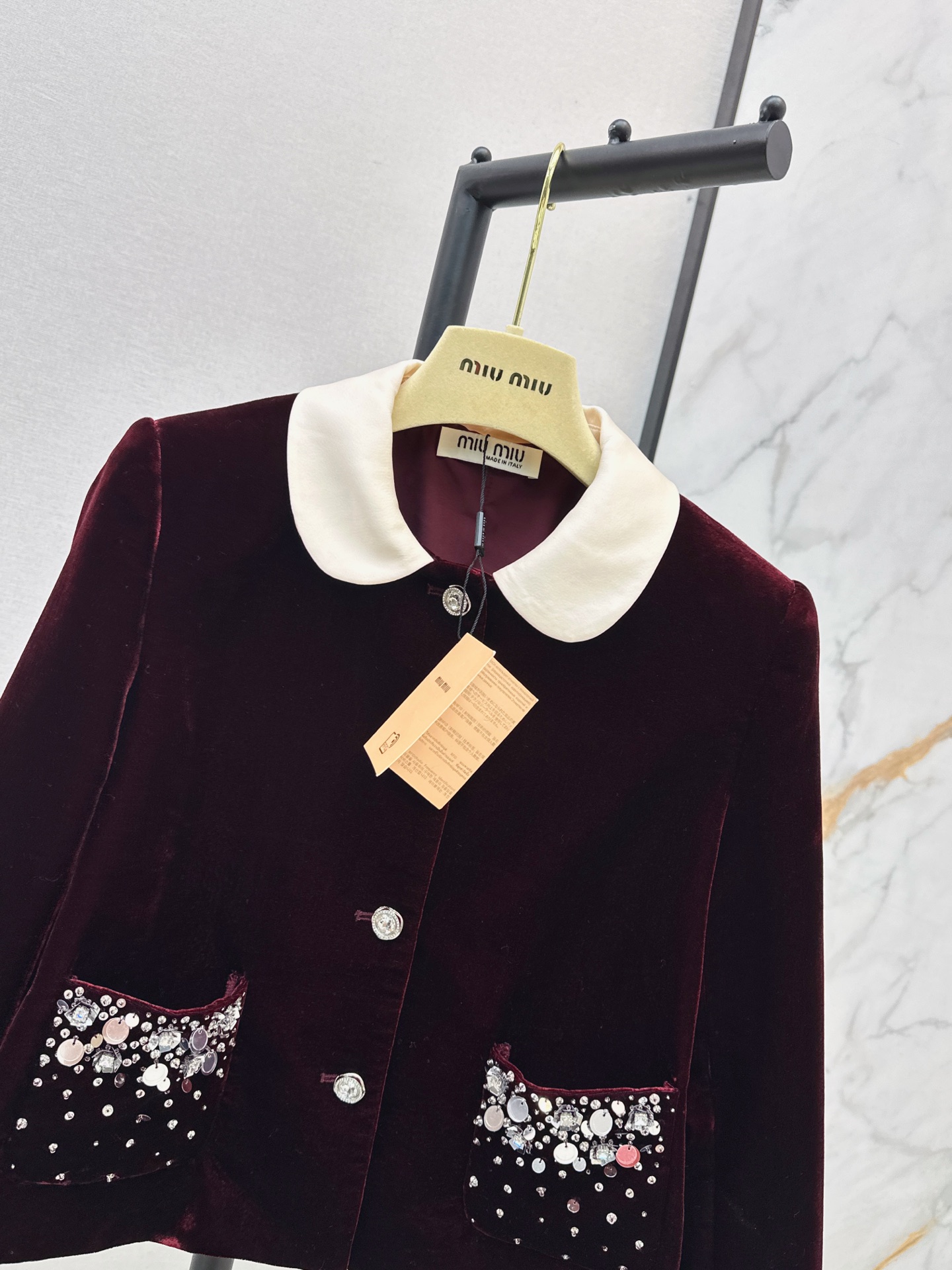 Miu 26fw rhinestone velvet jacket