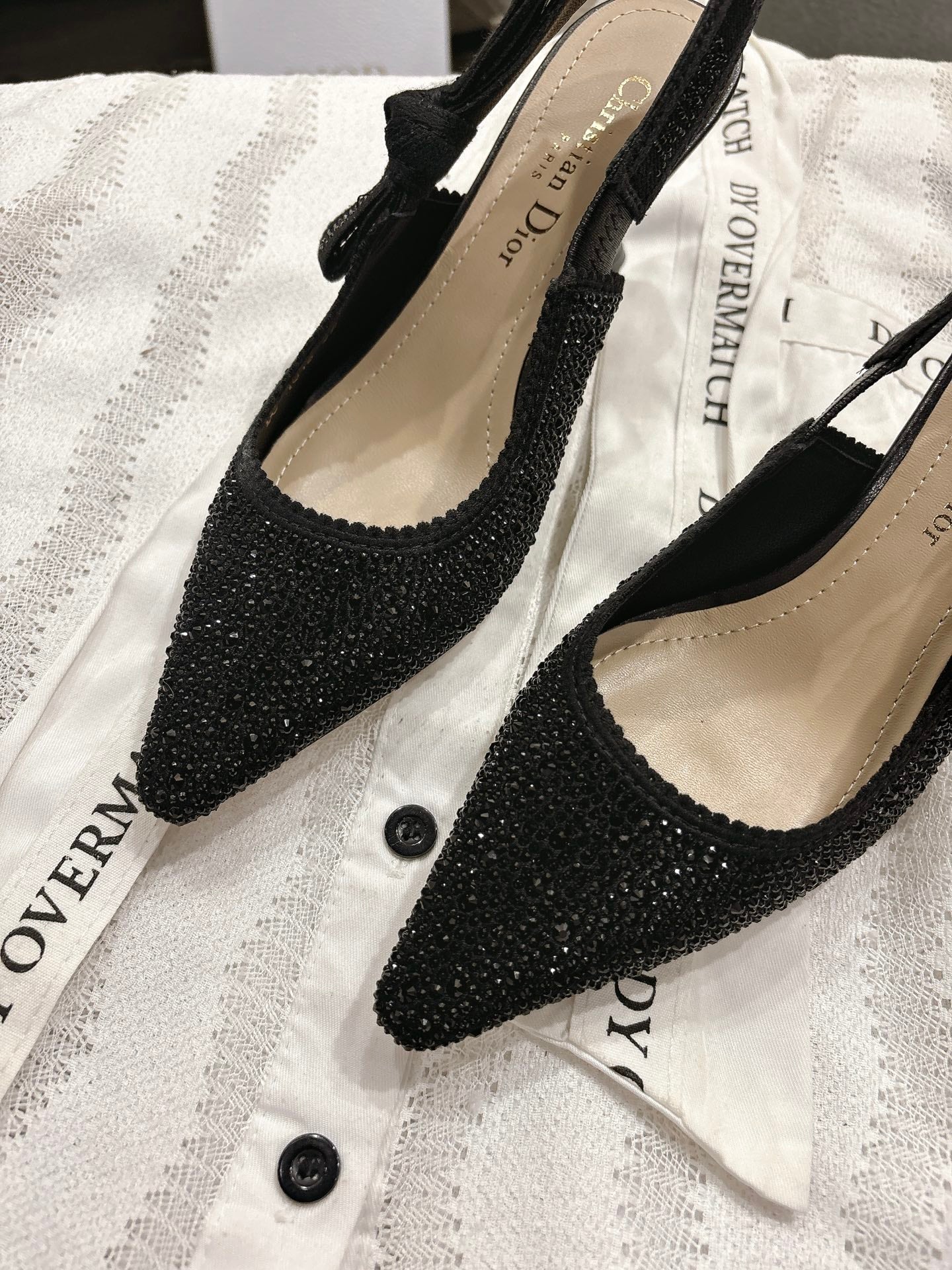 CD 25fw rhinestone kitten slingback heels
