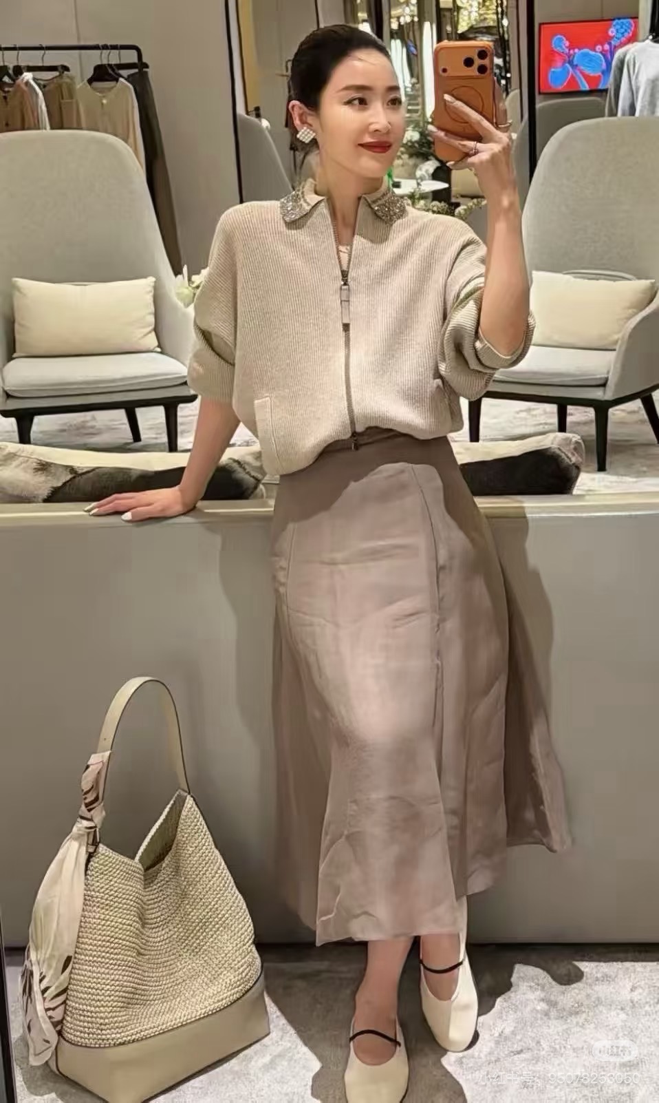 Brun 26fw beading knit cardigan