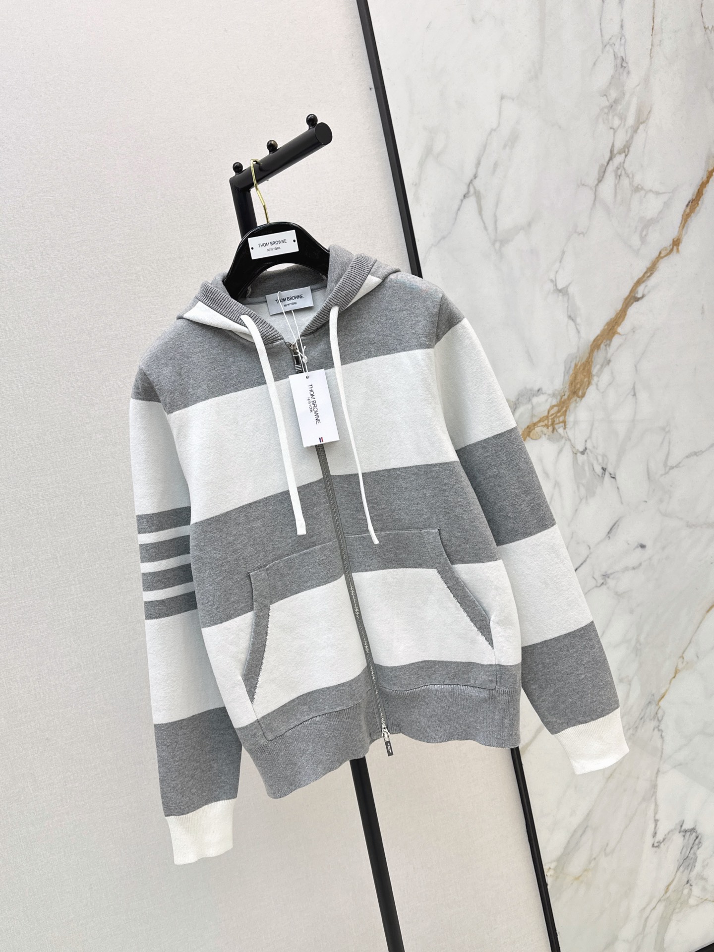 Thom 26fw stripe hooded knitwear