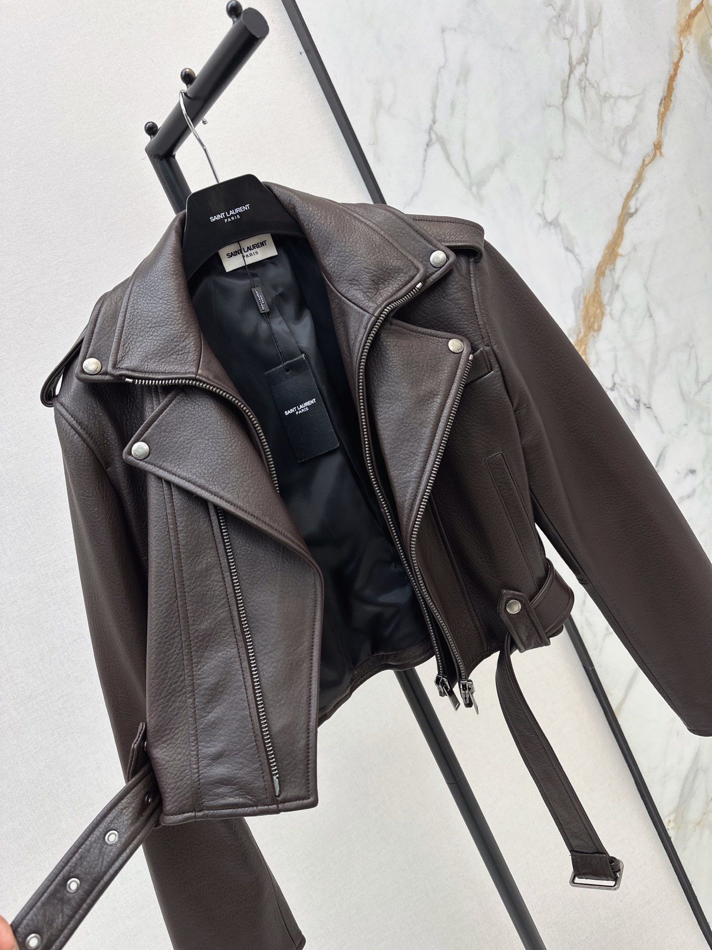 Sain 26fw cropped moto leather jacket