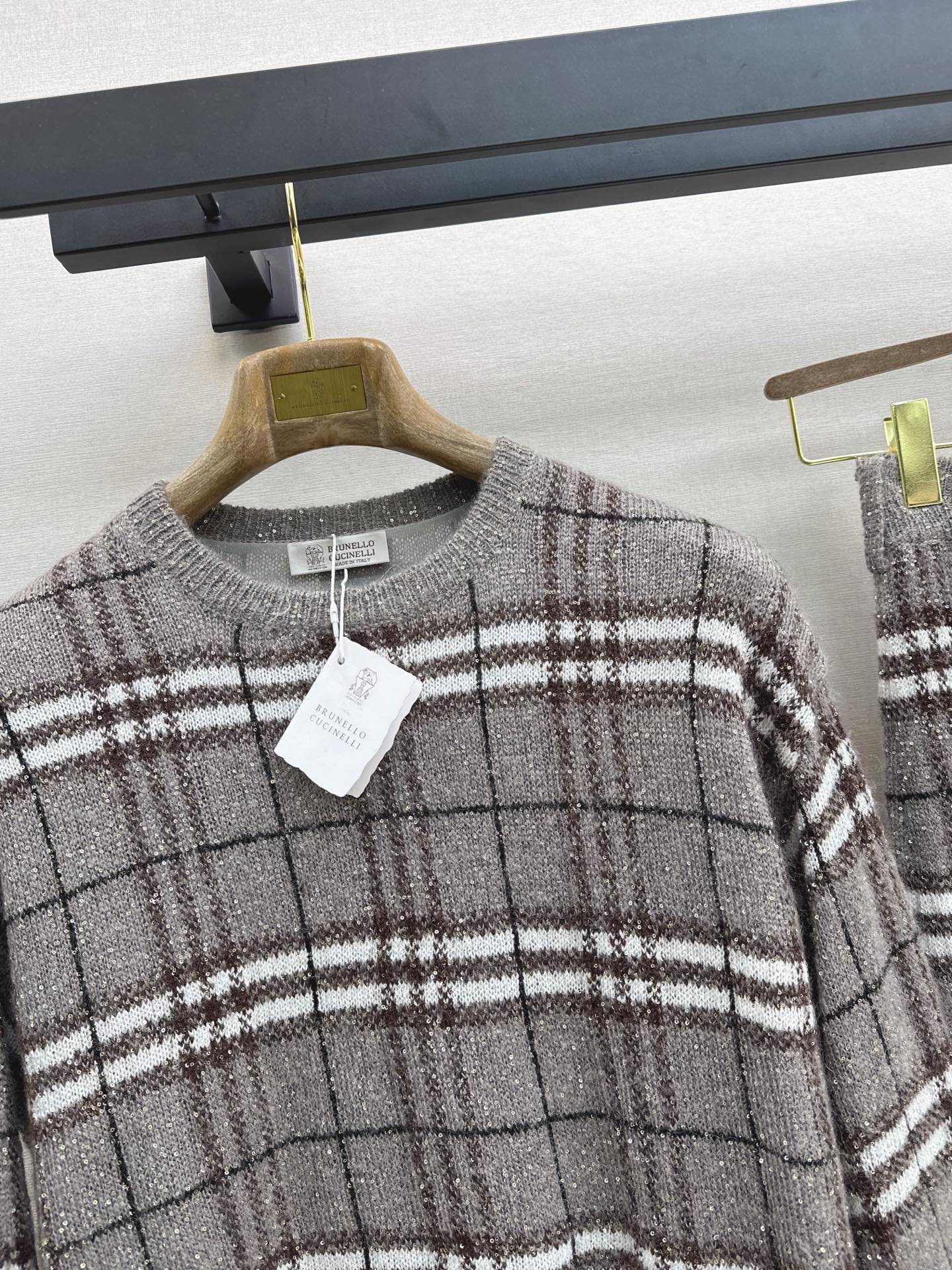 Brun 26fw check sweater skirt sets