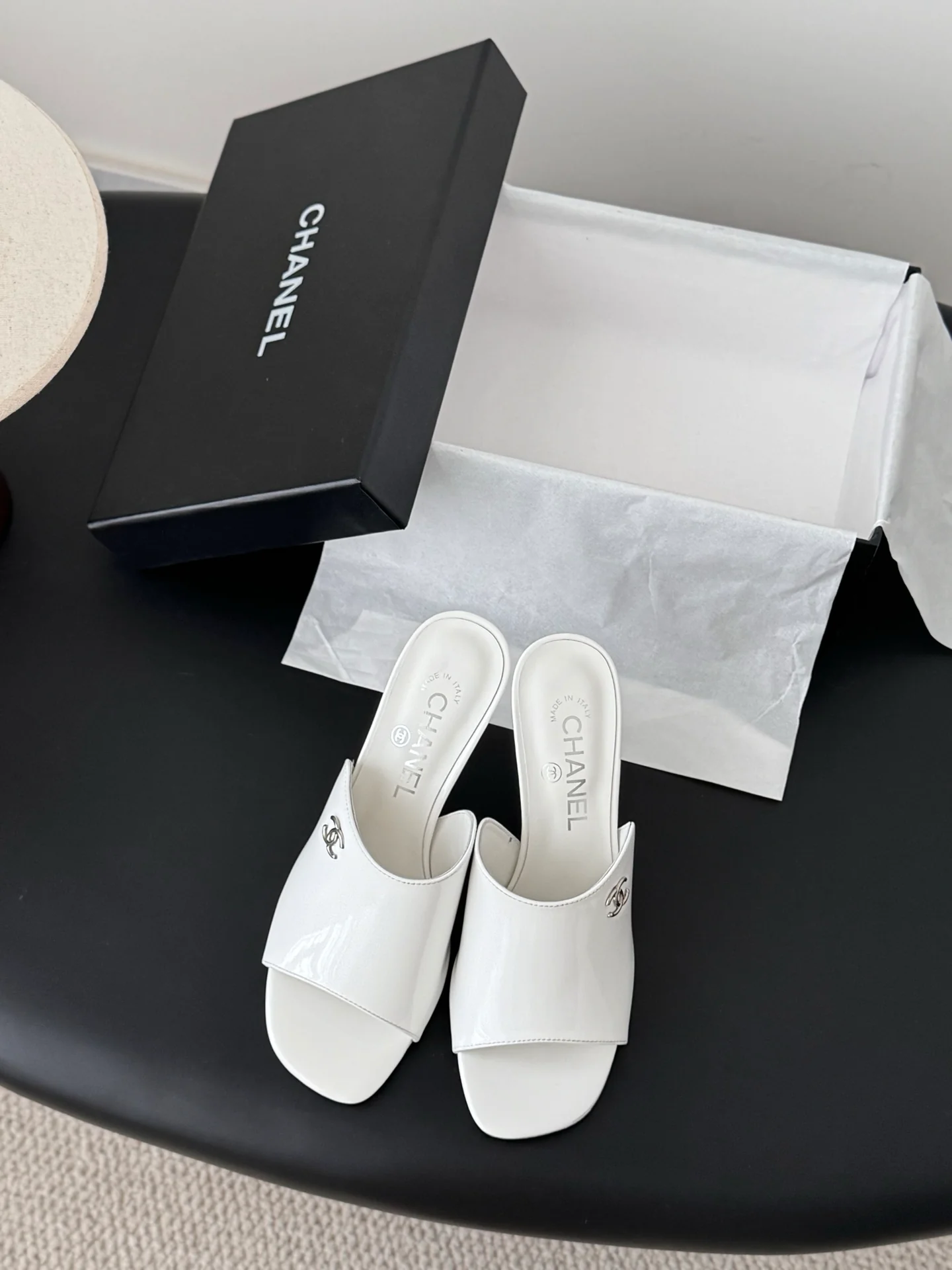 Chan 25fw high heeled slides sandals