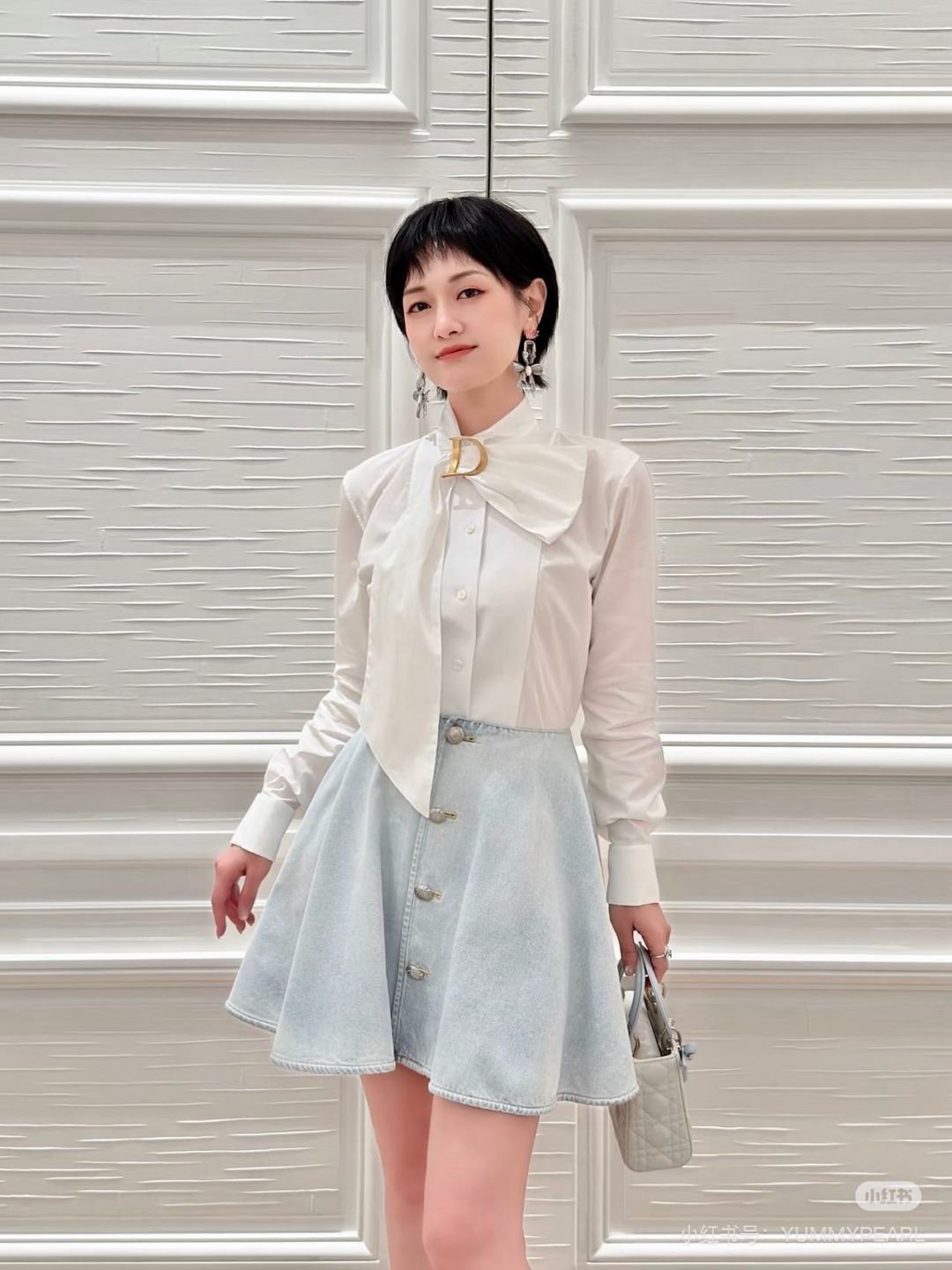 CD 26fw Ring-Detail Tie-Neck Shirt