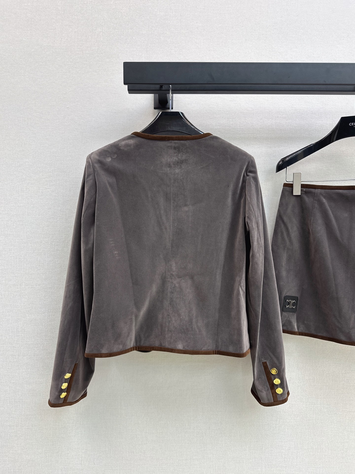 Celi 26fw velvet cropped jacket skirt sets