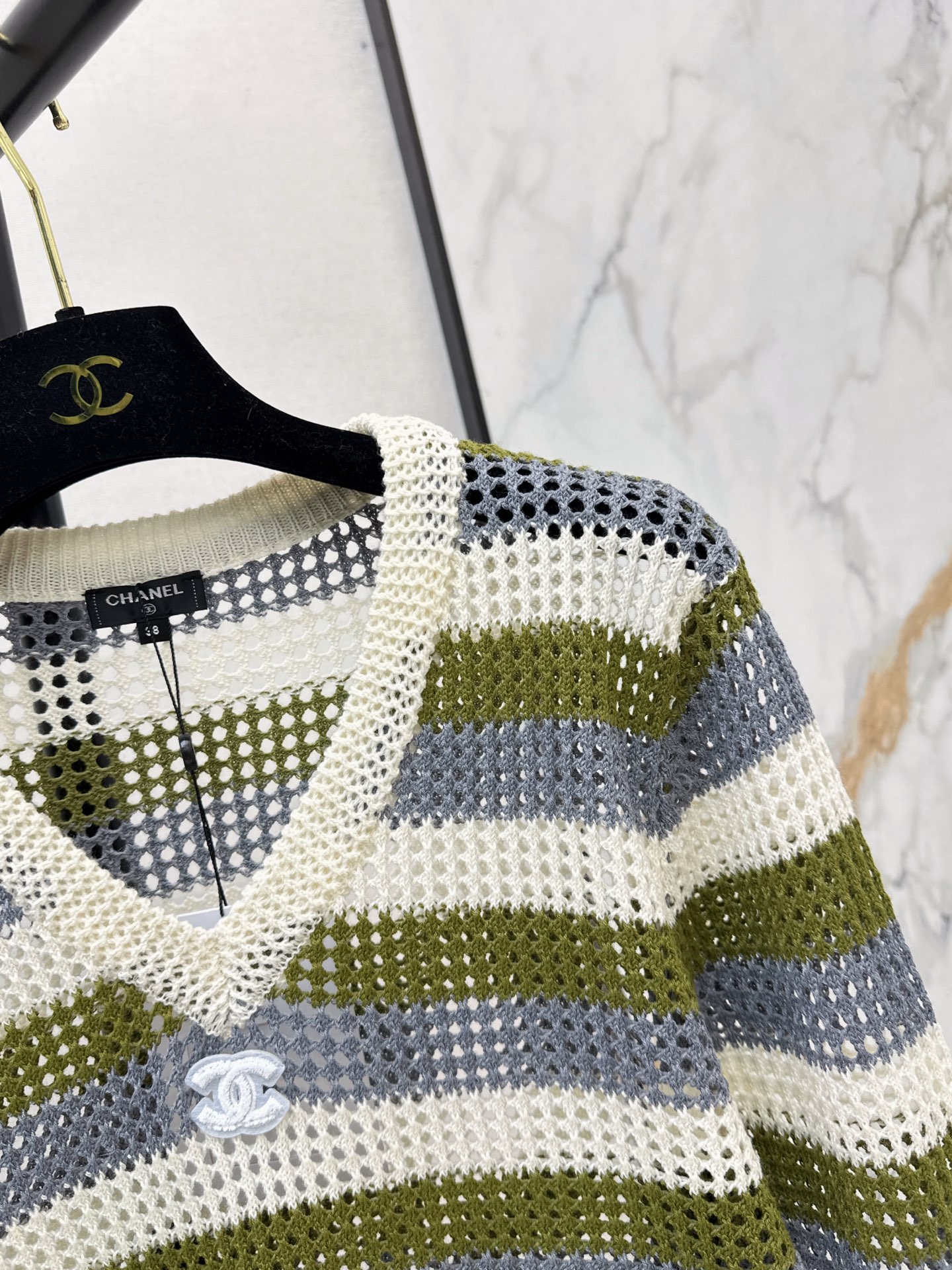 Chan 26fw stripe hollow knit sweater