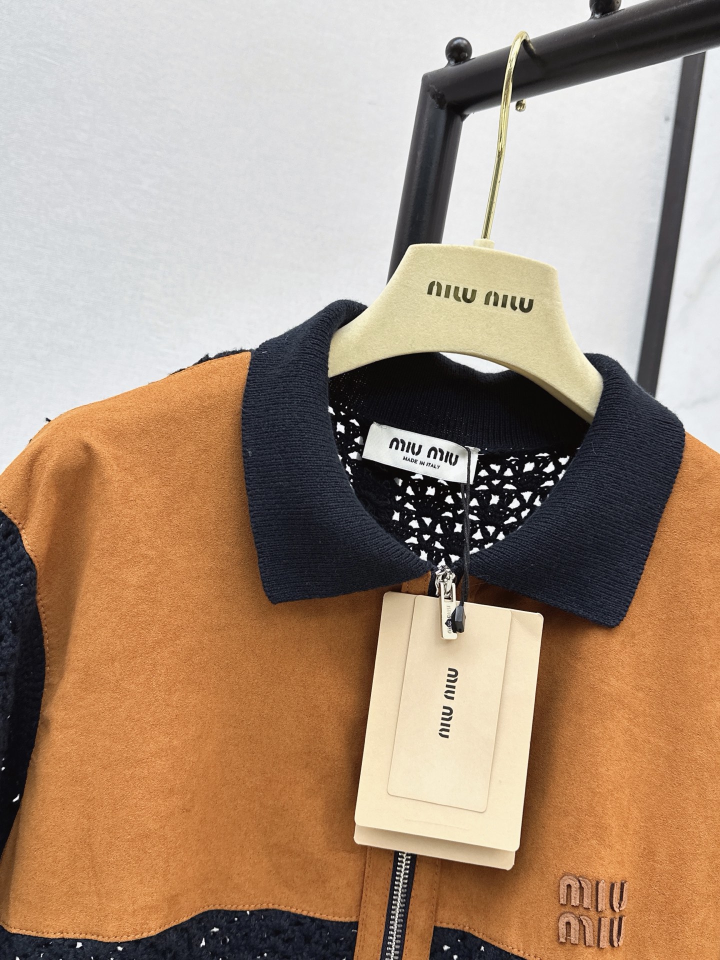 Miu 26fw suede contract knit jacket