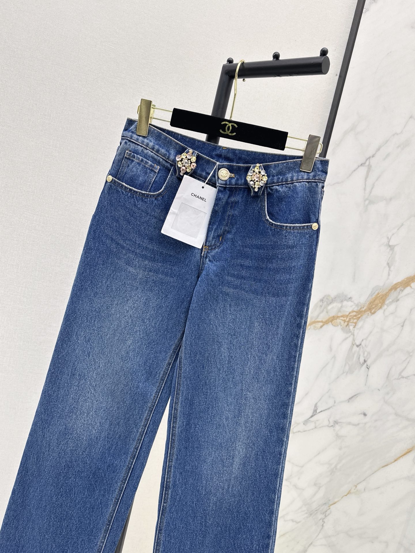Chan 26fw rhinestone straight-leg jeans