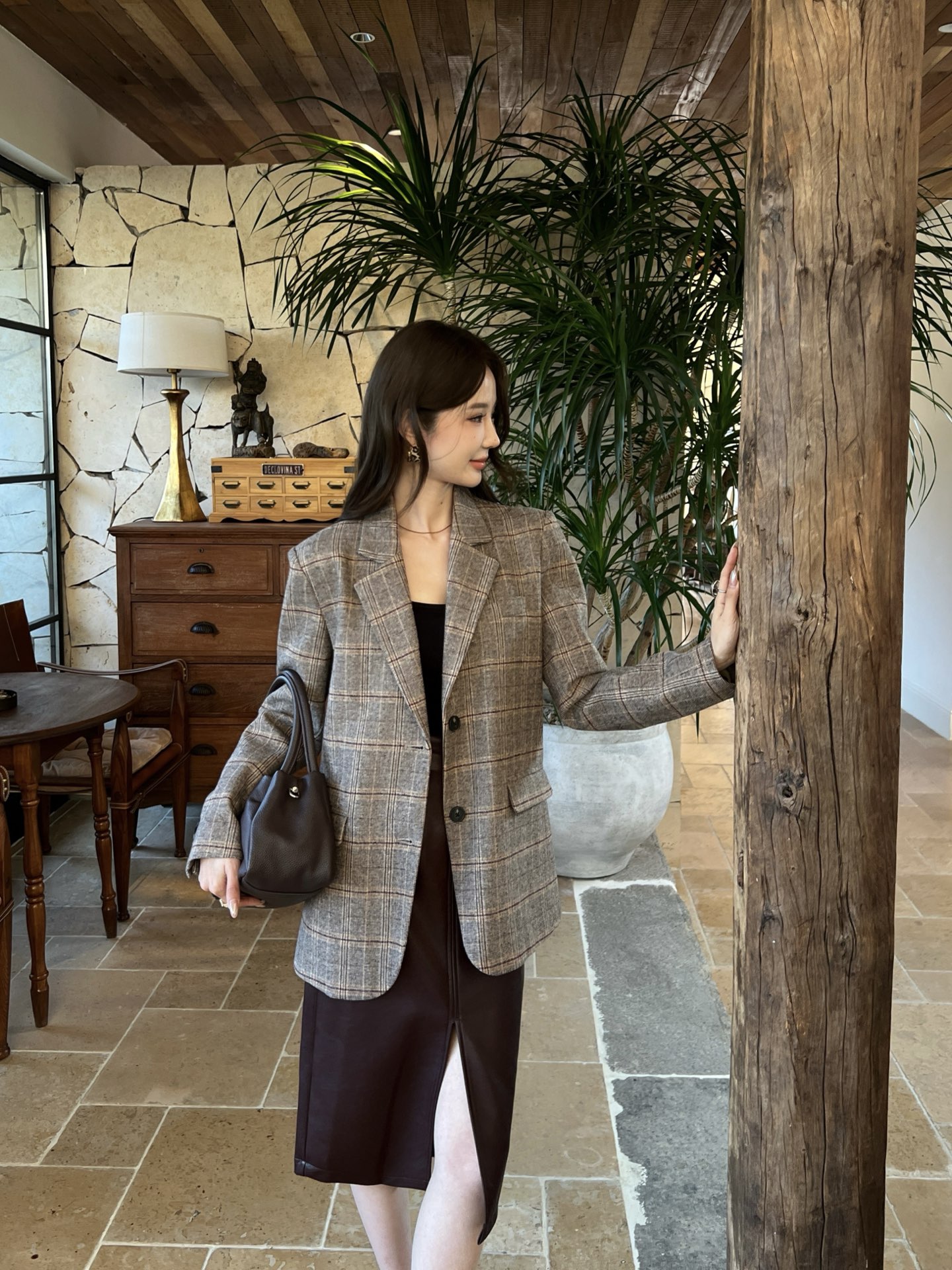 Brun 26fw check blazer