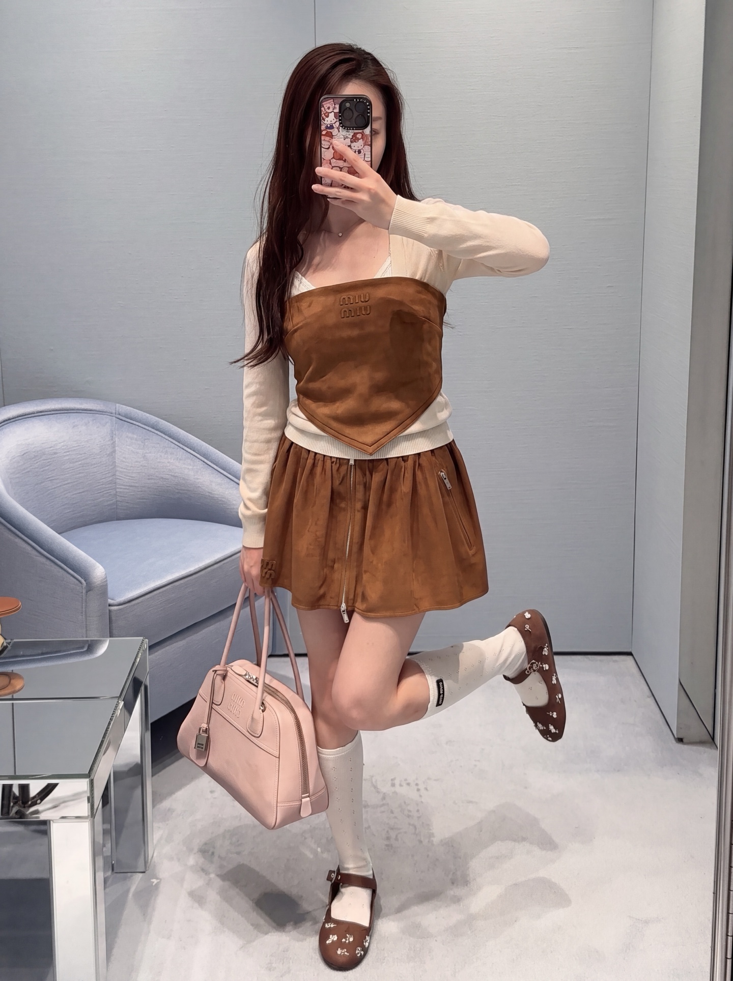 Miu 26fw suede-effect strapless top