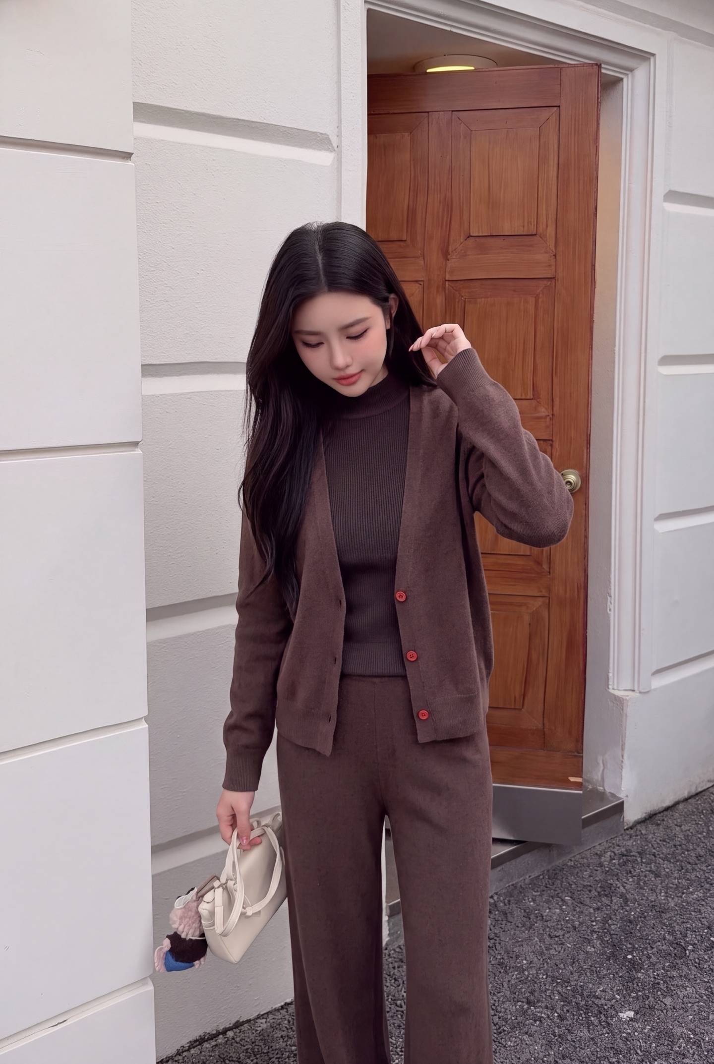 Brun 26fw knit vest cardigan pants sets