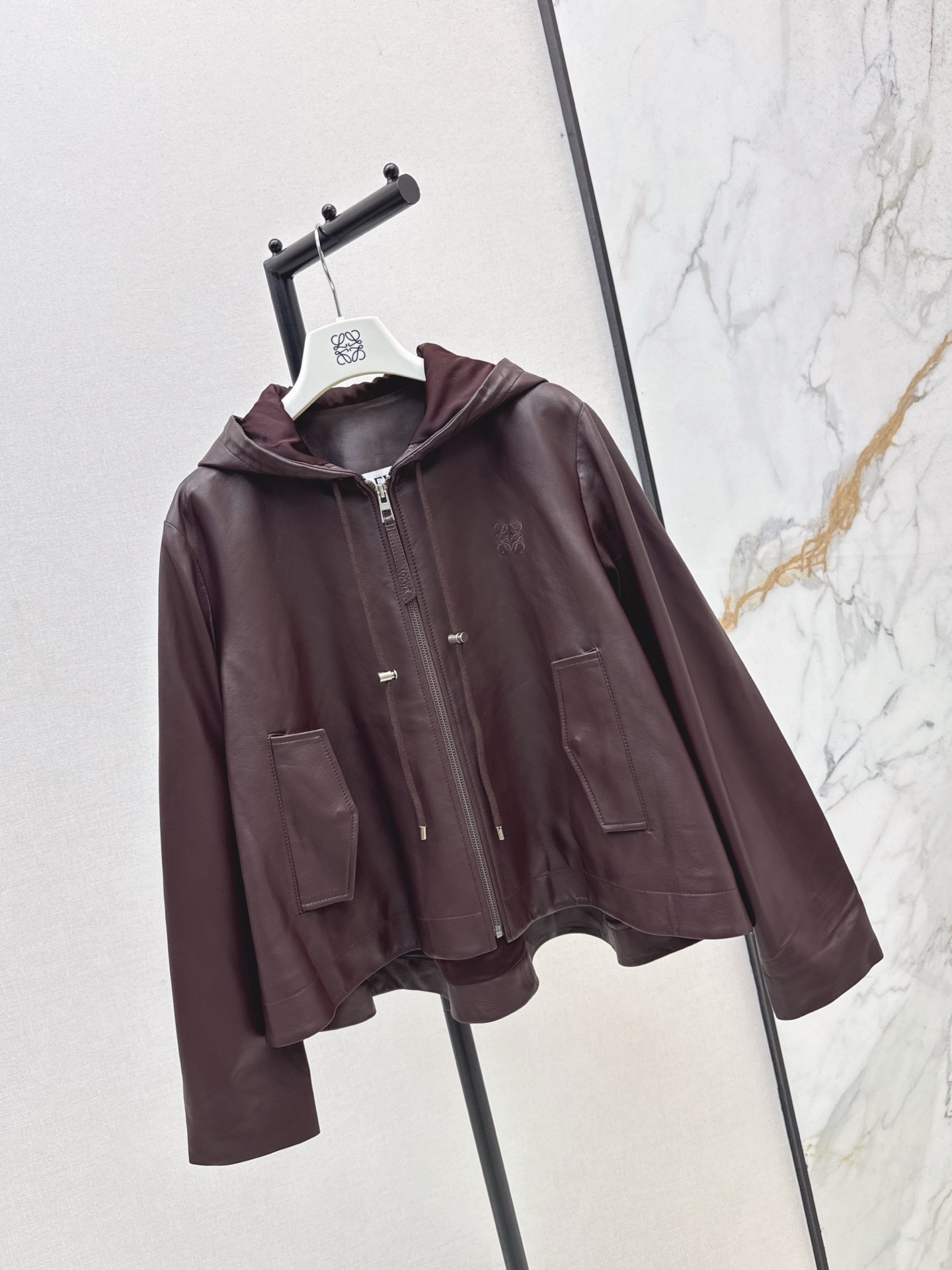 Loe 26fw leather hooded jacket