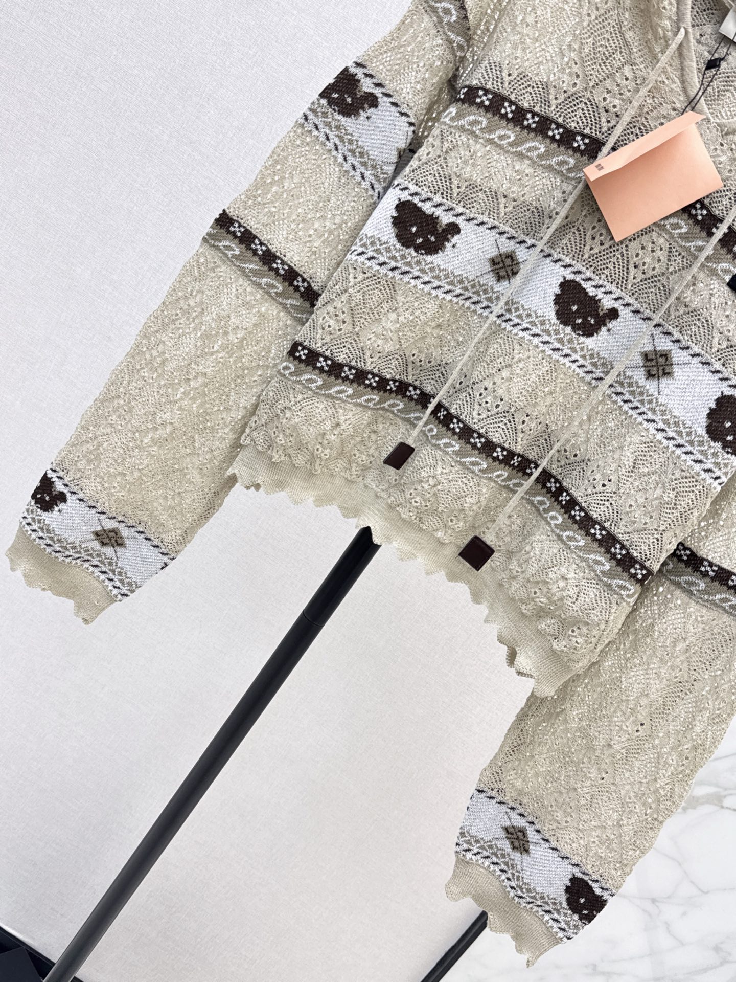 Miu 26fw jacquard hooded knit sweater