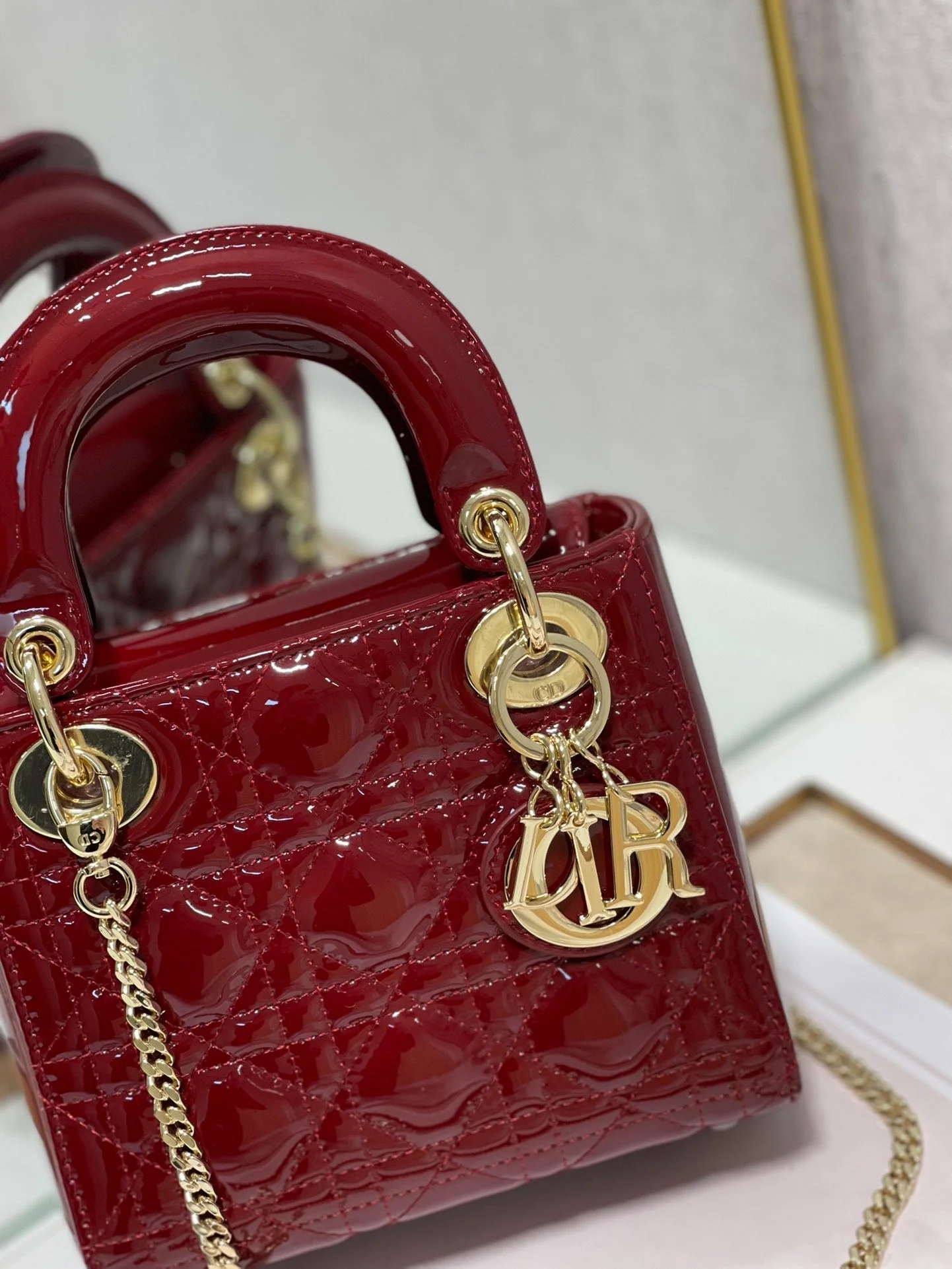 DO Mini & Small Lady Bag Claret Patent Cannage Calfskin