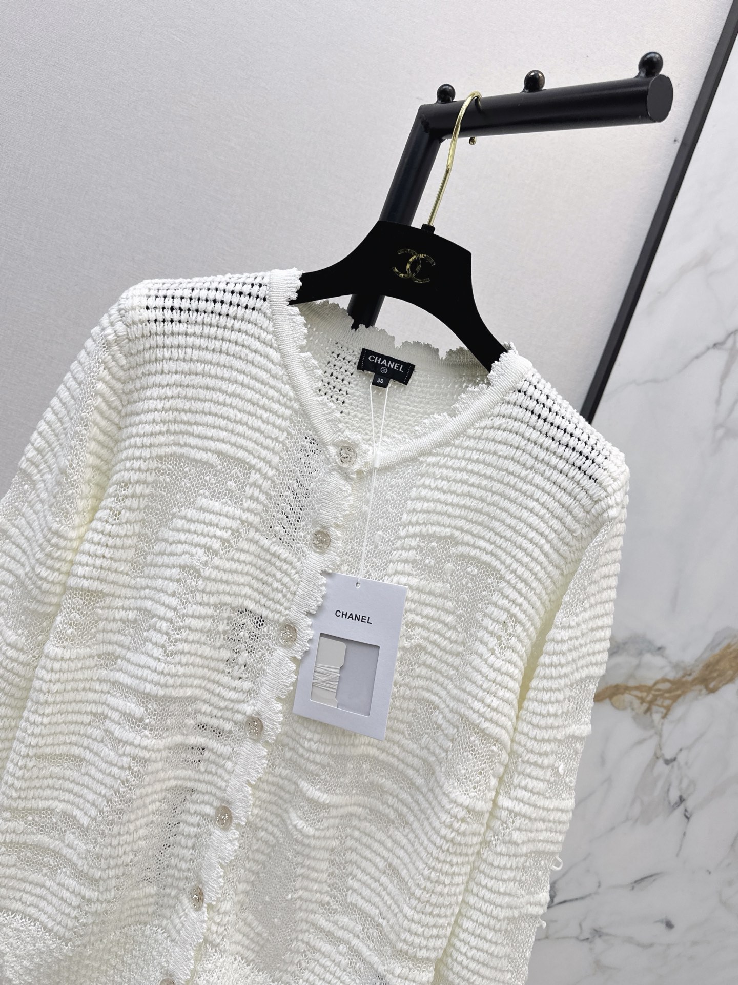 Chan 26fw jacquard hollow cardigan
