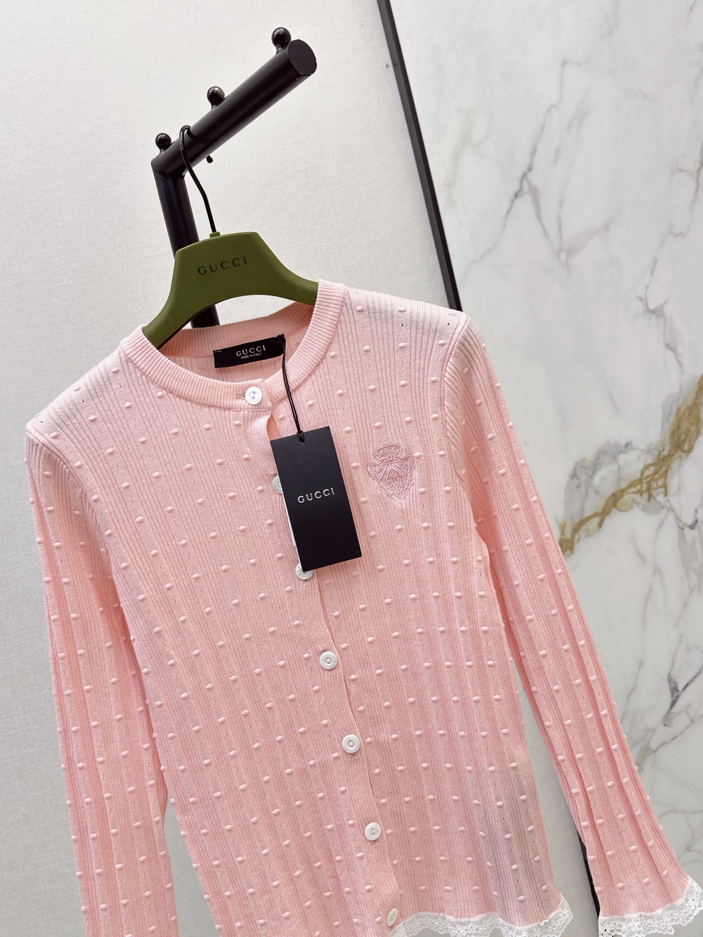 Guc 26fw lace trim knit cardigan