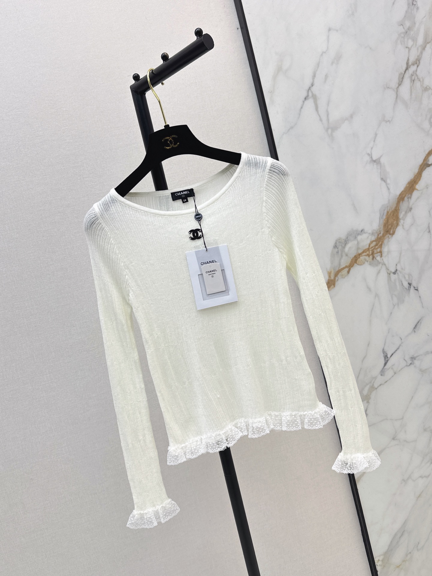 Chan 26fw lace trim knitwear