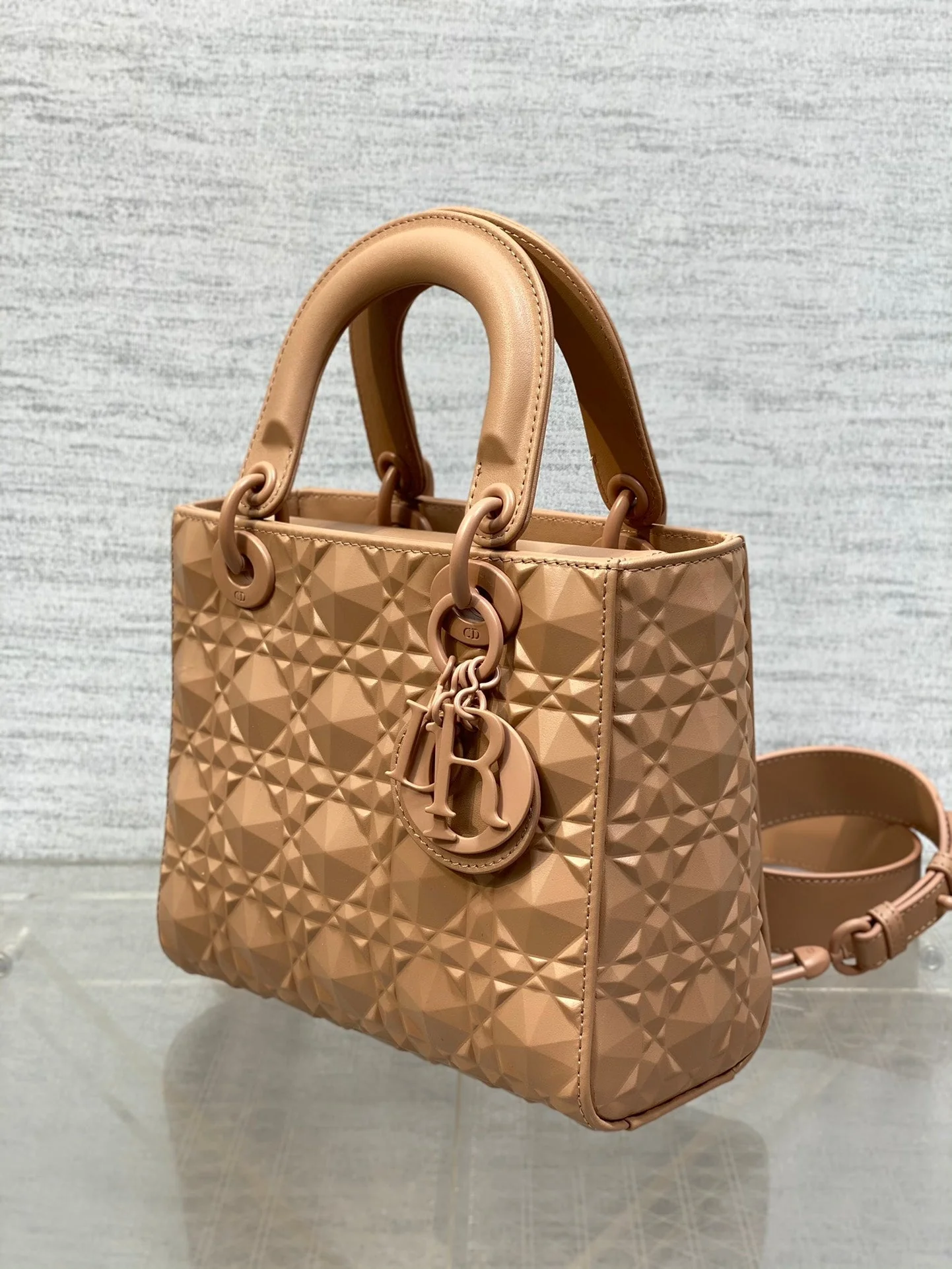 DO Mini Lady Bag  Matte Pink Diamond Pattern Calfskin