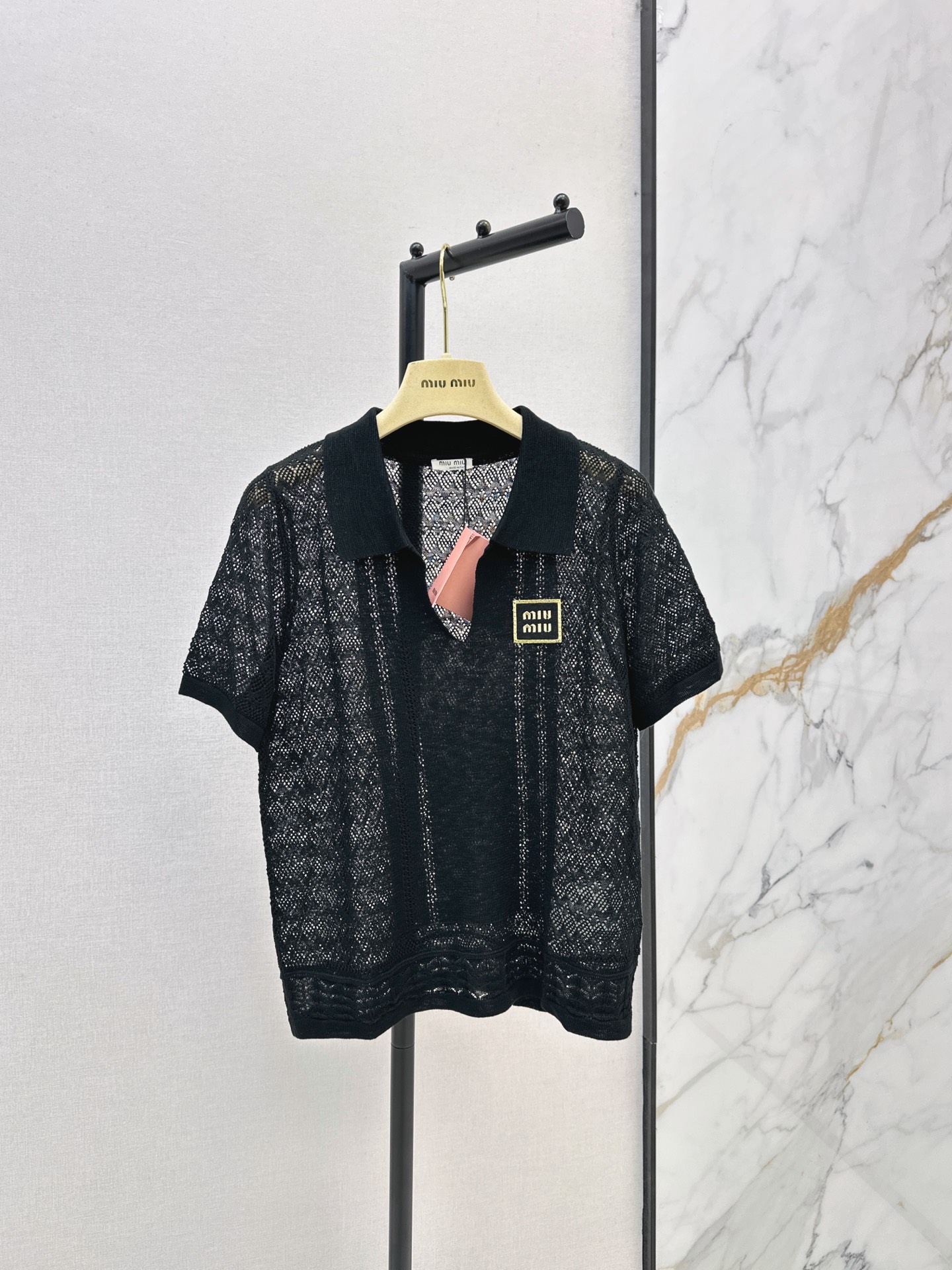 Miu 26fw hoolow lace knit top