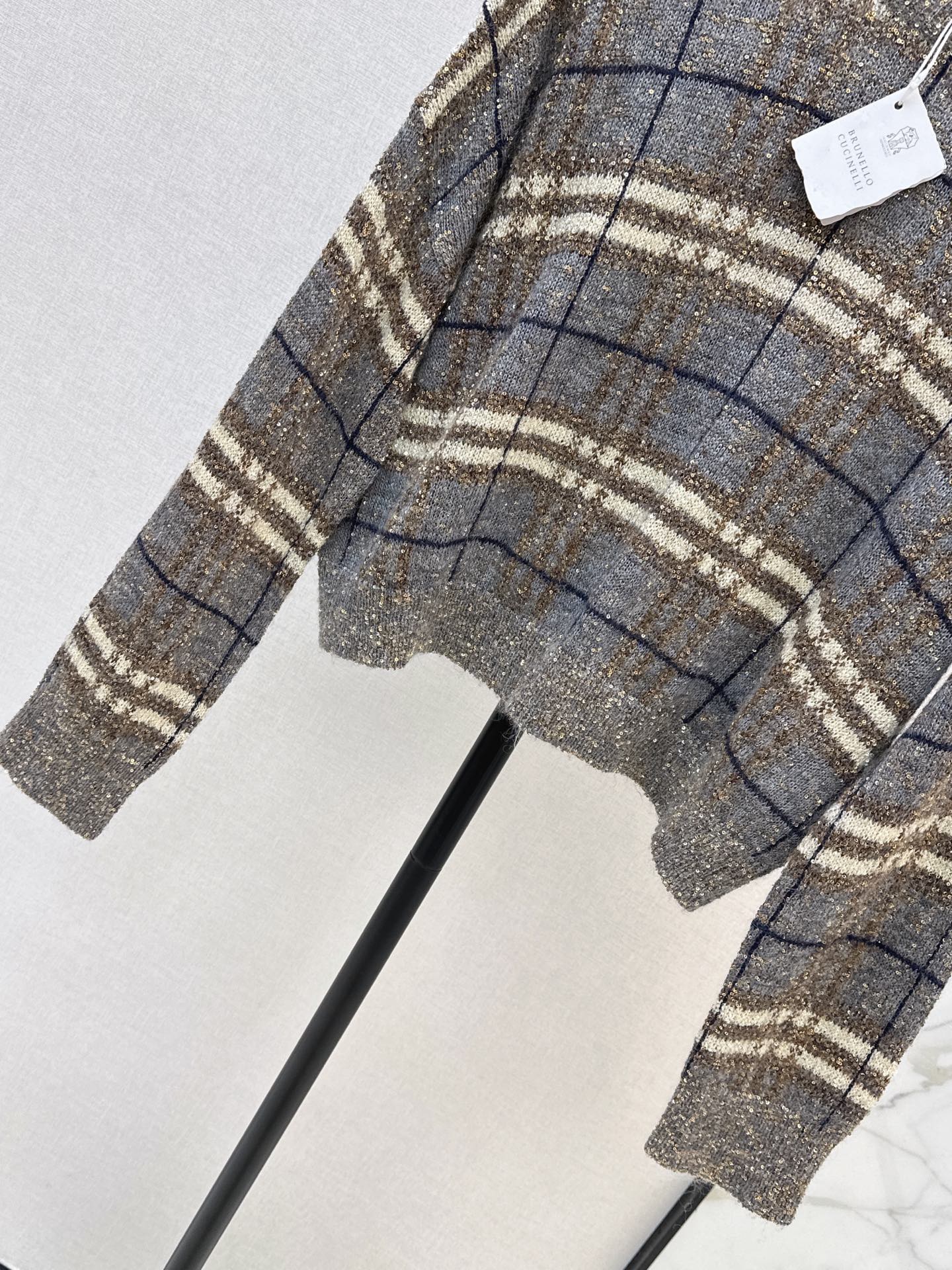 Brun 26fw plaid knit sweater