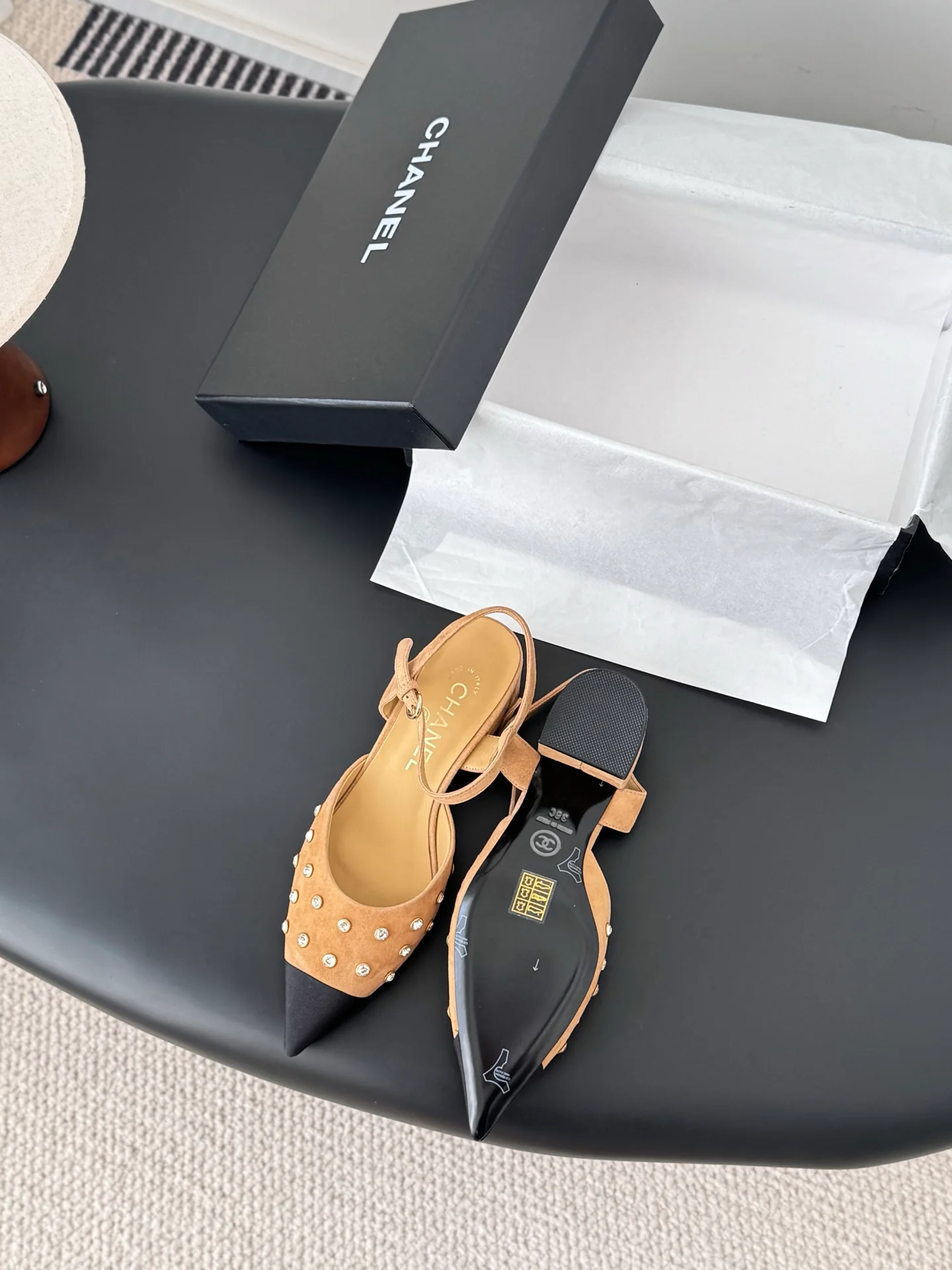 Chan 25fw rhinestones slingback sandals