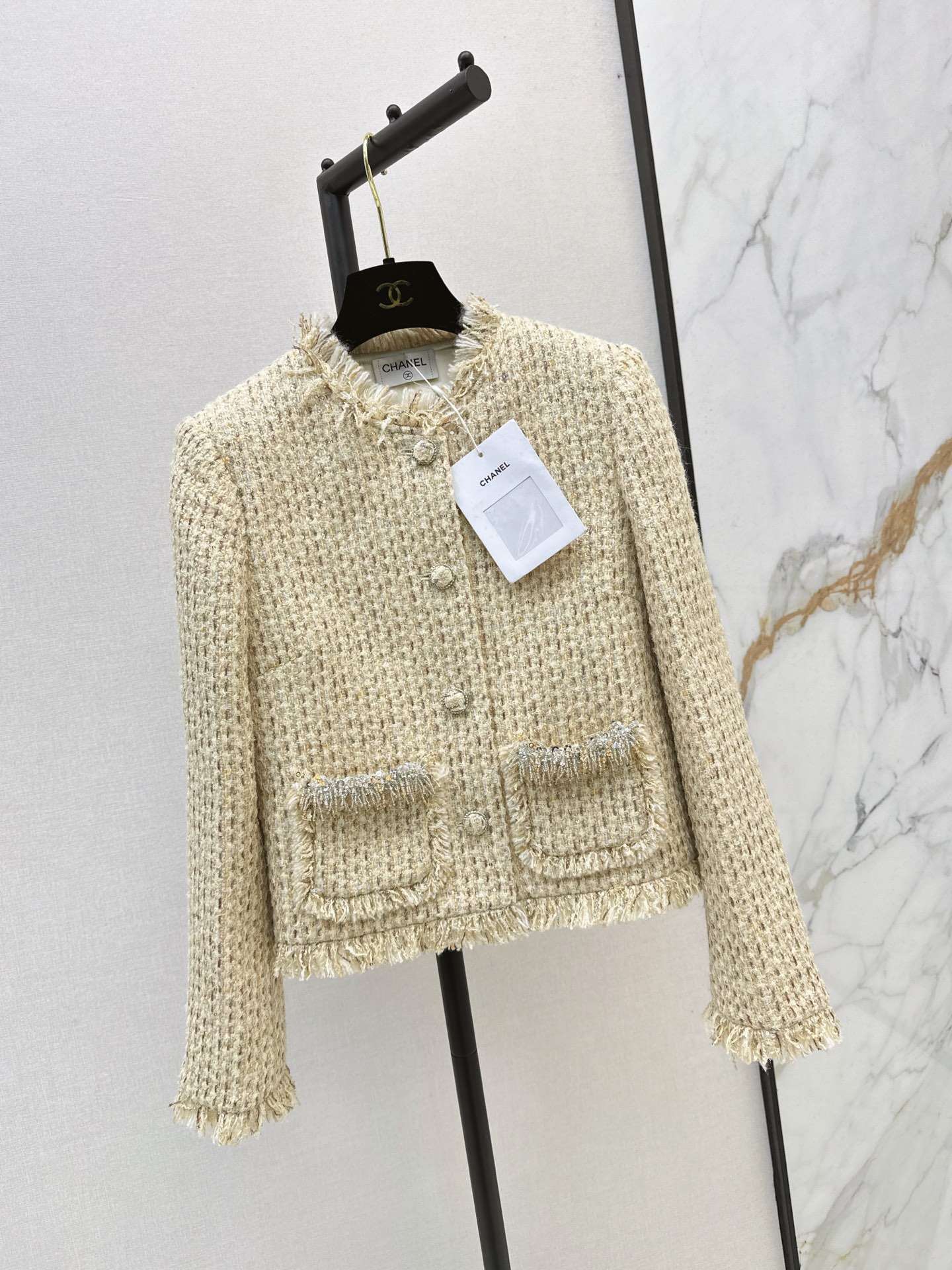 Chan 26fw fringe tweed jacket
