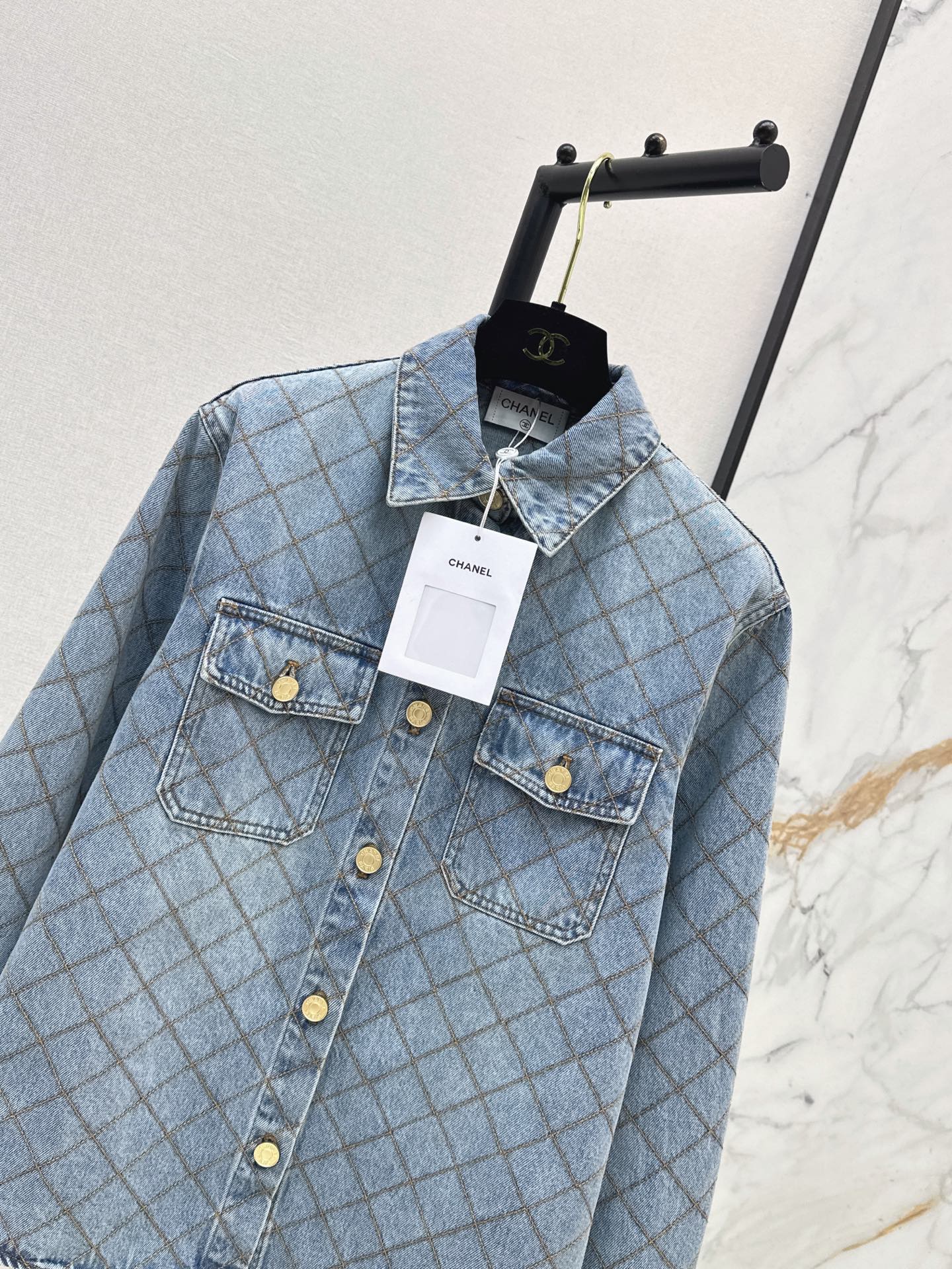 Chan 26fw diamond pattern denim shirt jacket